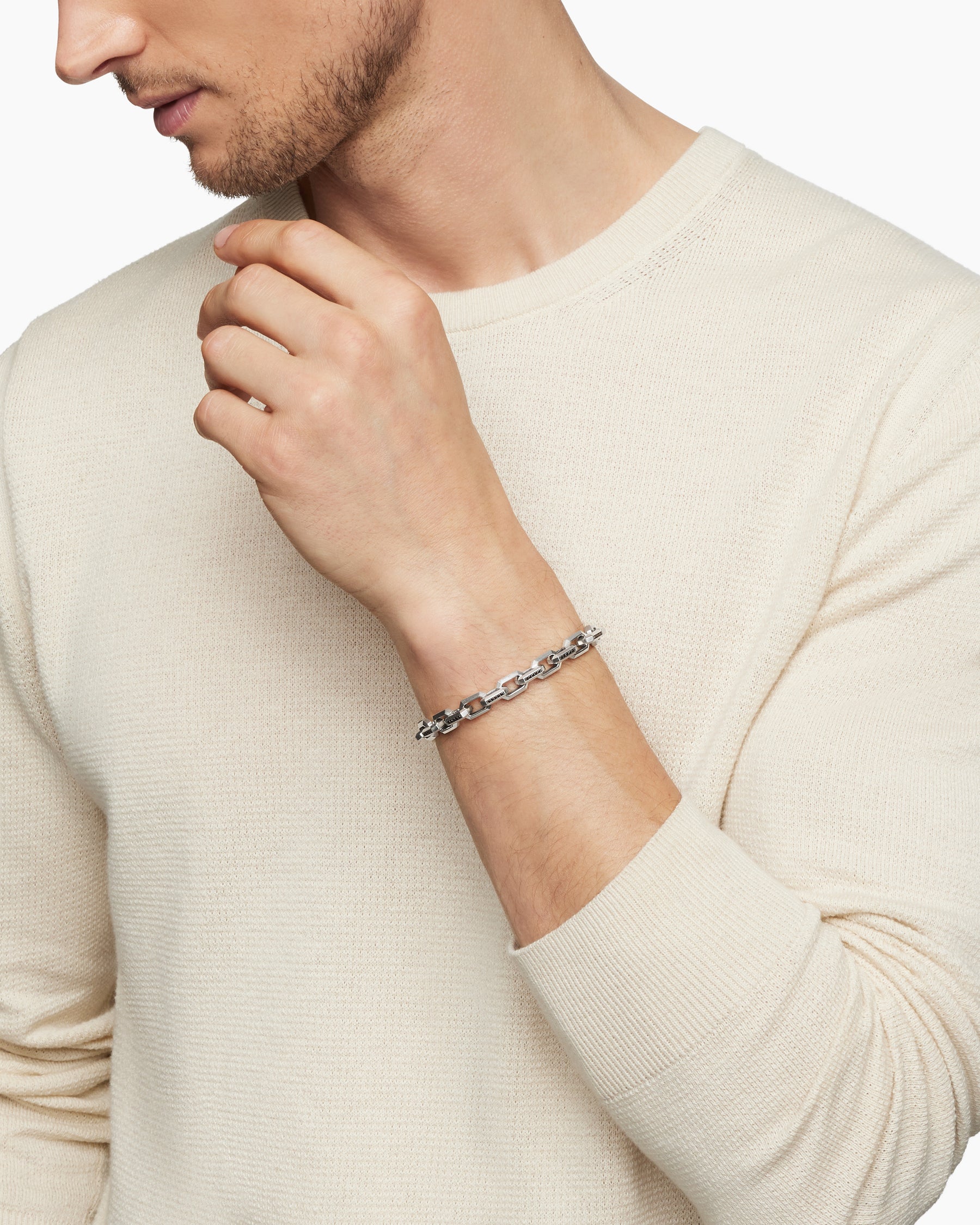 Streamline Heirloom Chain Link Bracelet in Sterling Silver with Pavé Black Diamonds, 7.5mm - Image 2