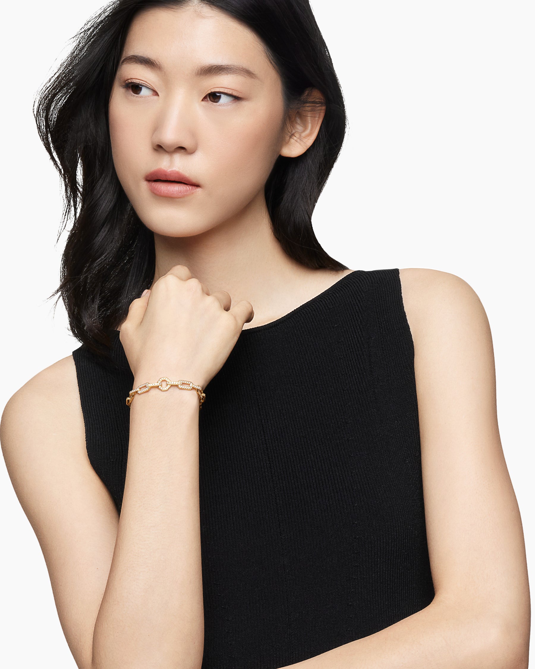 Alternative view of Pavé Chain Bracelet in 18K Yellow Gold with Diamonds, 7mm