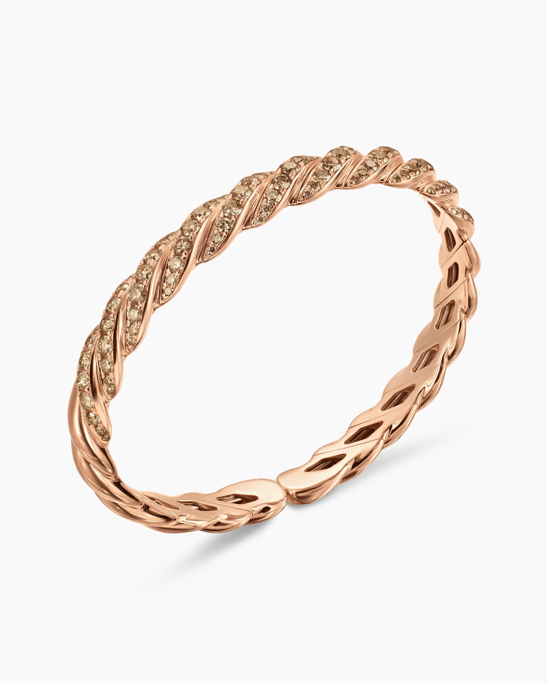Sculpted Cable Flex Bracelet in 18K Rose Gold with Cognac Diamonds, 7.8mm - Image 3