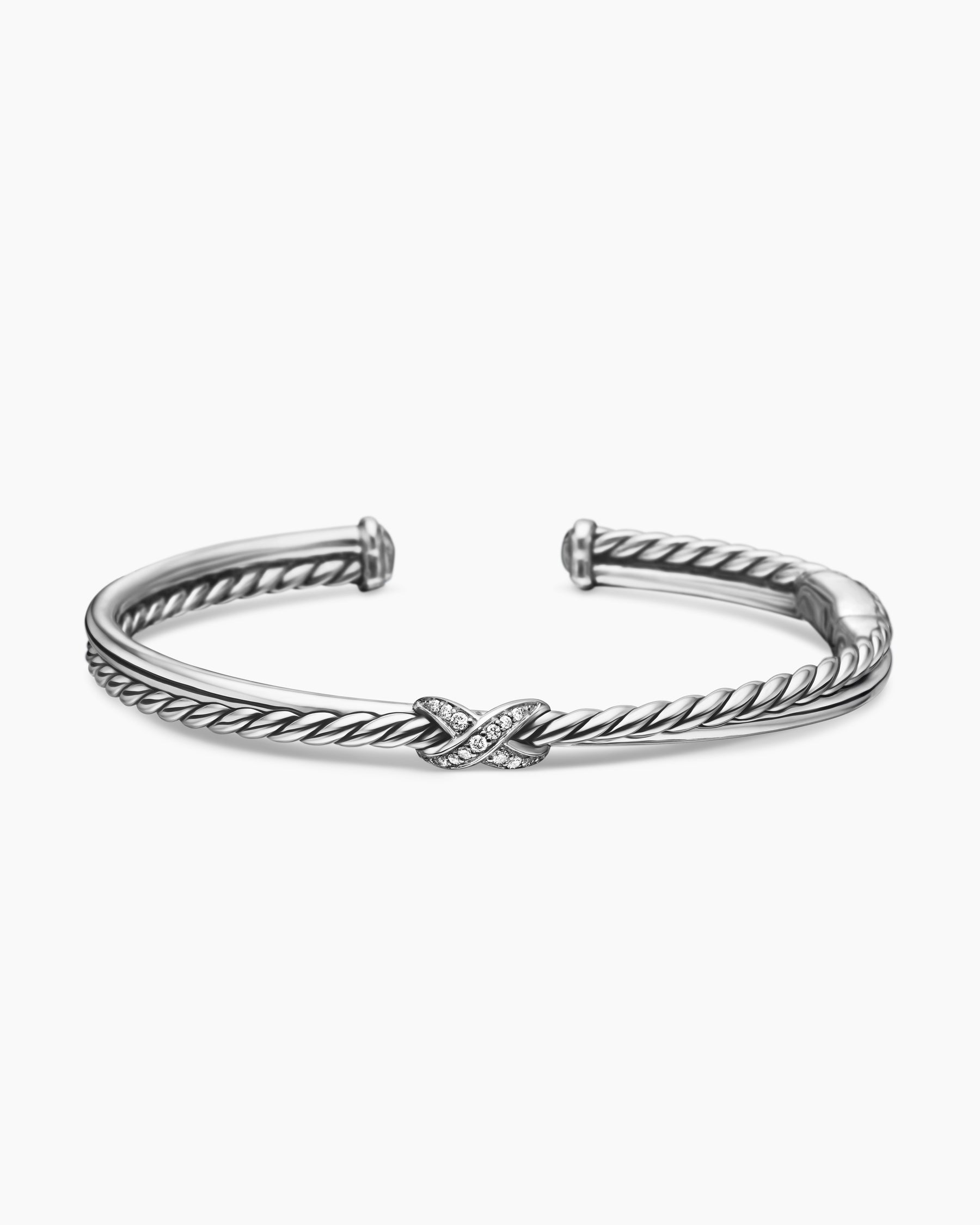 Petite X Center Station Bracelet in Sterling Silver with Diamonds, 5.2mm - Image 4