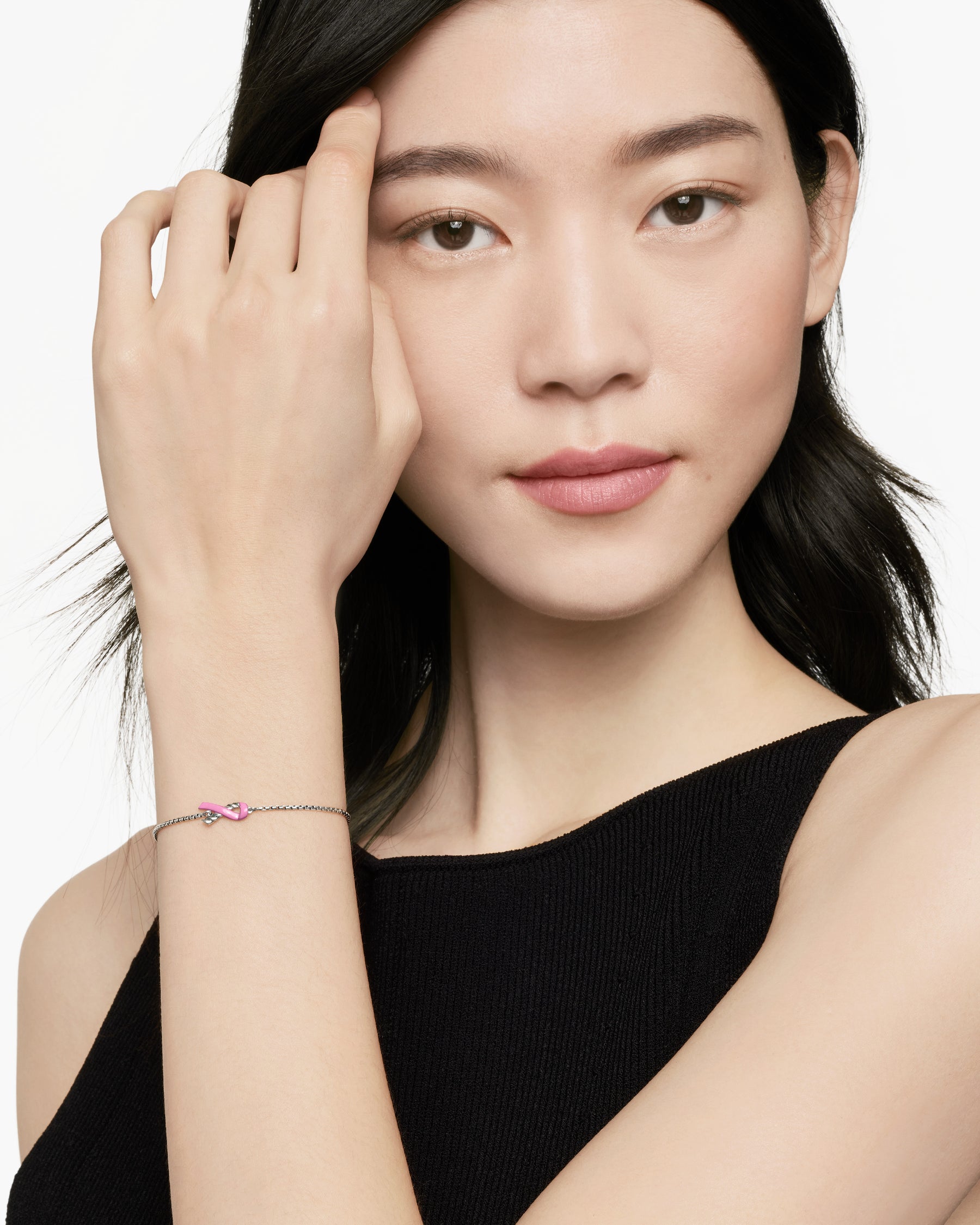 Alternative view of Cable Collectibles Ribbon Chain Bracelet in Sterling Silver with Pink Enamel, 1.5mm