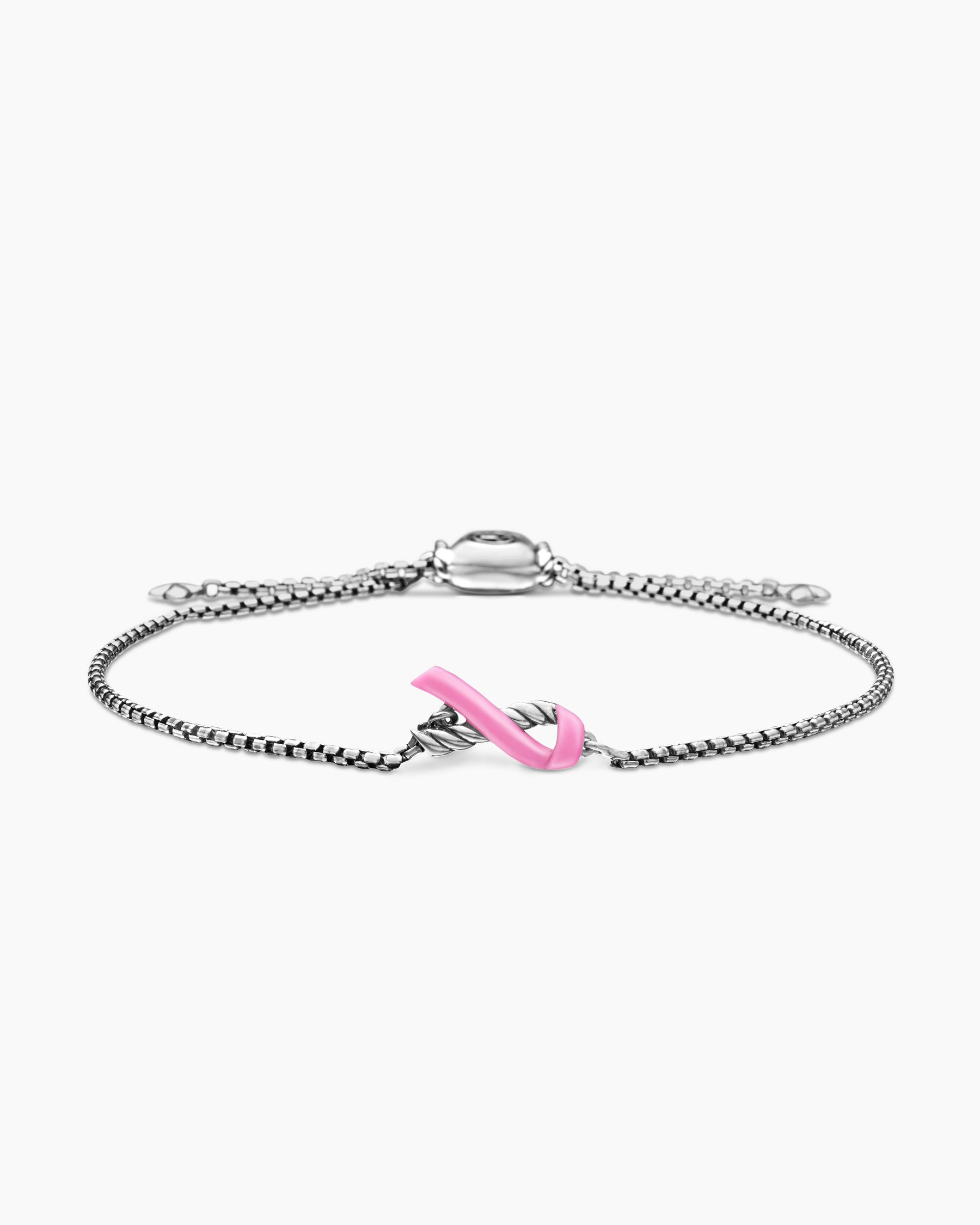 Cable Collectibles Ribbon Chain Bracelet in Sterling Silver with Pink Enamel, 1.5mm