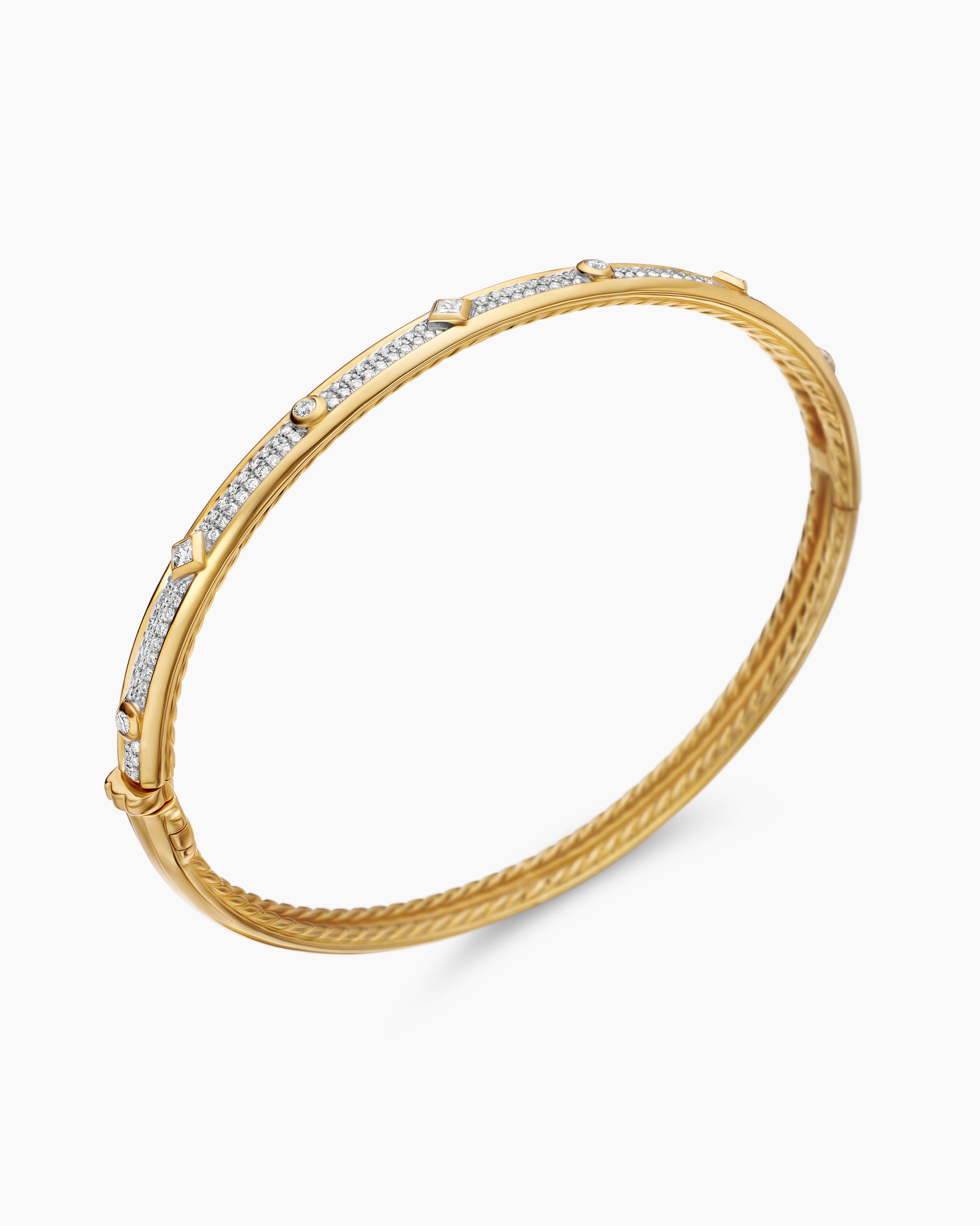 Modern Renaissance Bangle Bracelet in 18K Yellow Gold with Full Pavé Diamonds, 4.5mm - Image 3