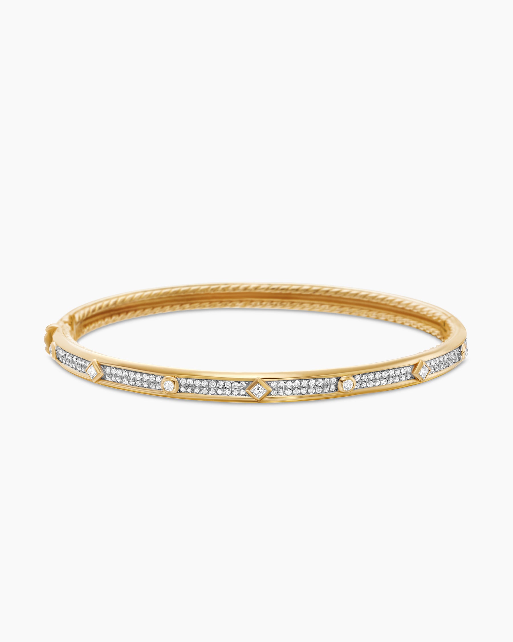 Modern Renaissance Bangle Bracelet in 18K Yellow Gold with Full Pavé Diamonds, 4.5mm - Image 4