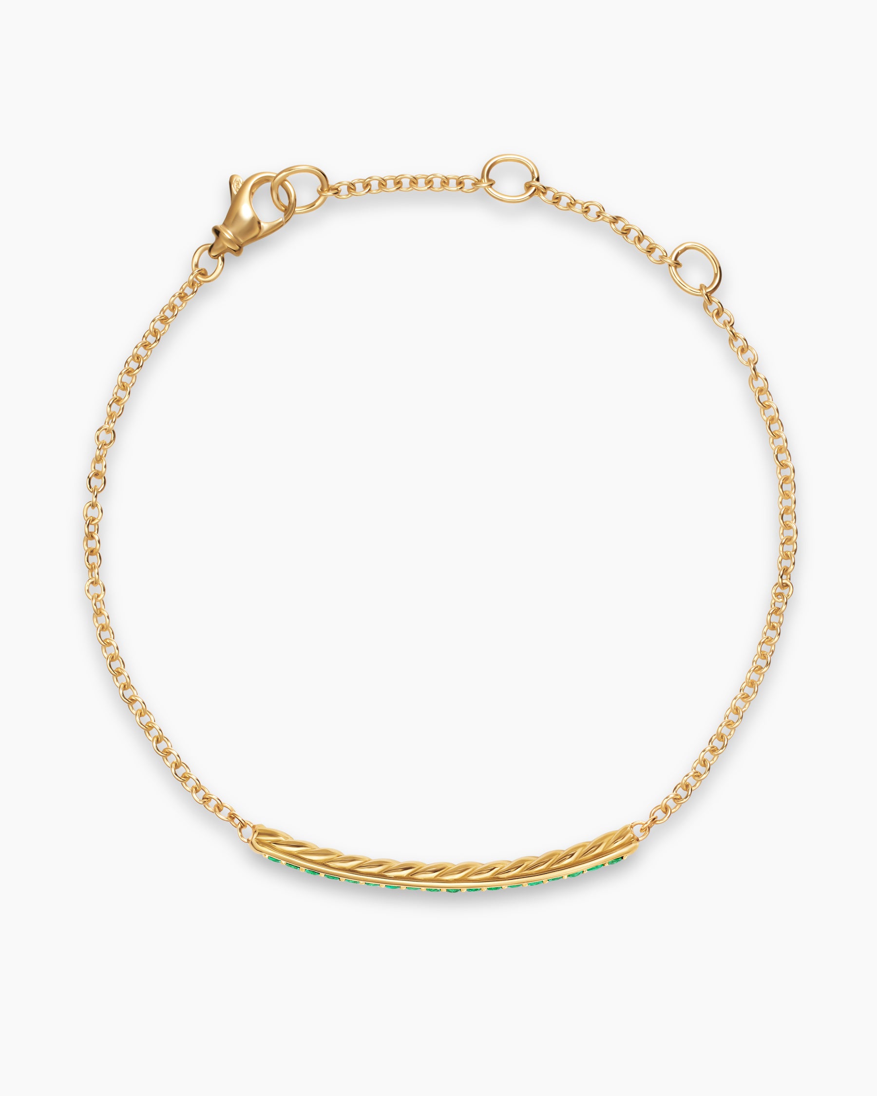 Alternative view of Petite Pavé Bar Bracelet in 18K Yellow Gold with Emeralds, 1.7mm