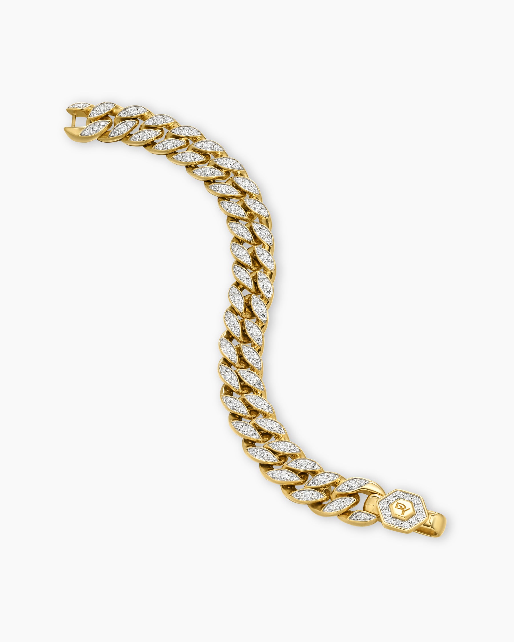 Curb Chain Bracelet in 18K Yellow Gold with Diamonds, 11.5mm - Image 3