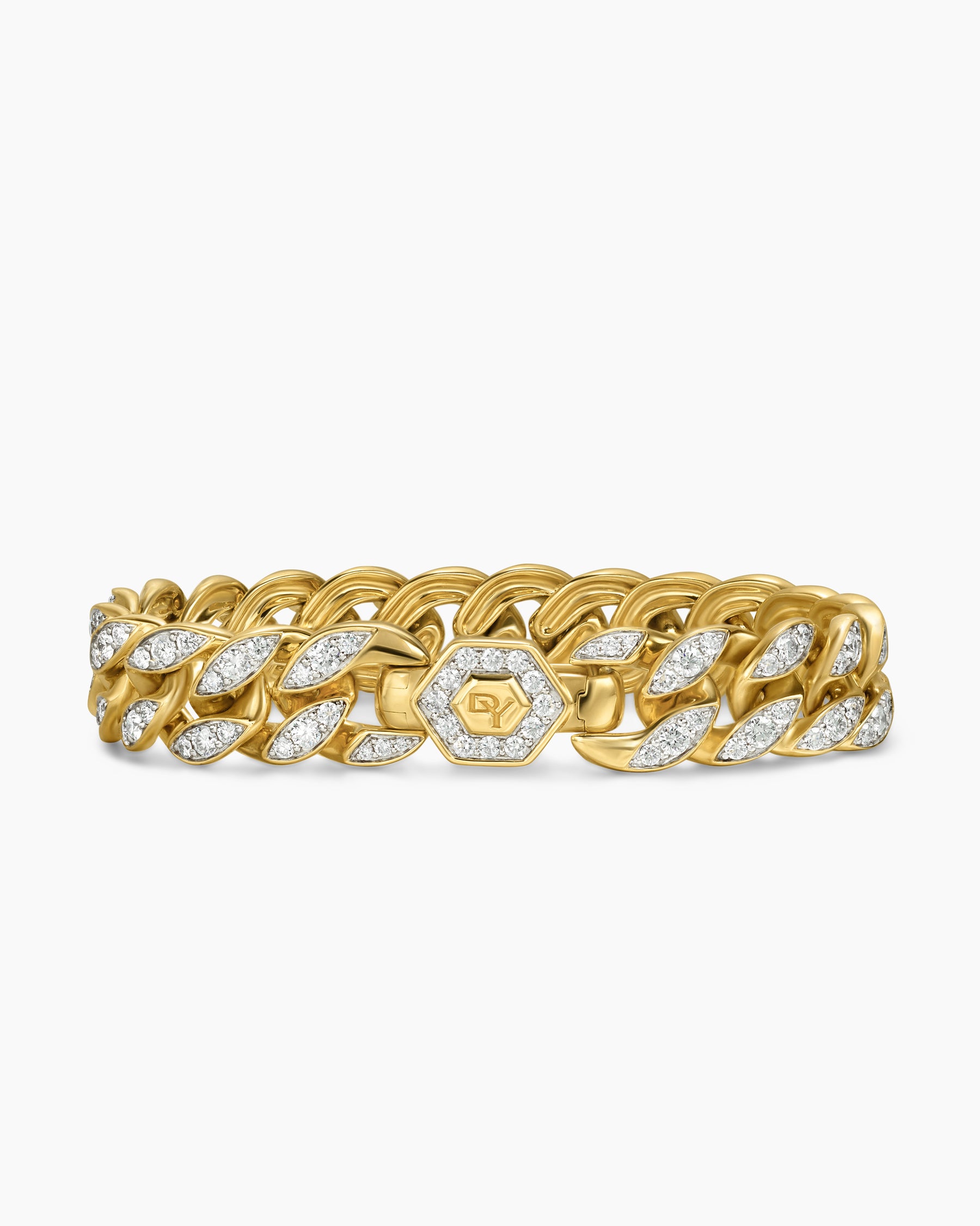 Curb Chain Bracelet in 18K Yellow Gold with Diamonds, 11.5mm - Image 6