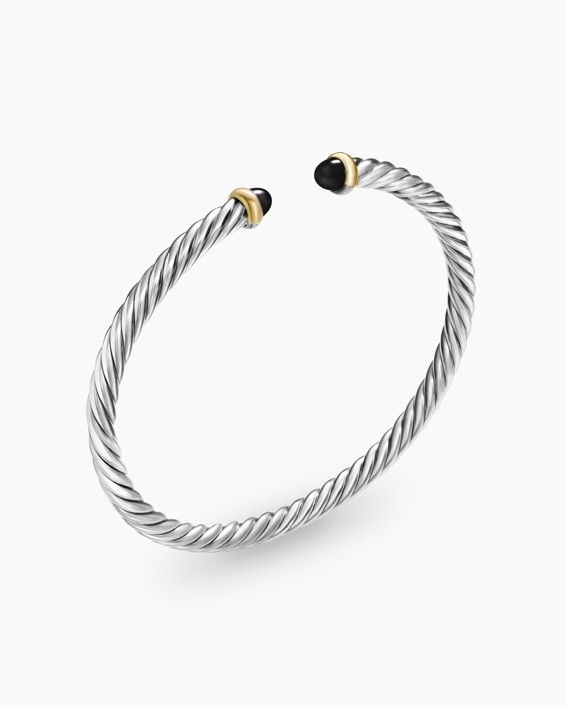 Cable Flex Bracelet in Sterling Silver with 14K Yellow Gold and Black Onyx, 4mm - Image 3