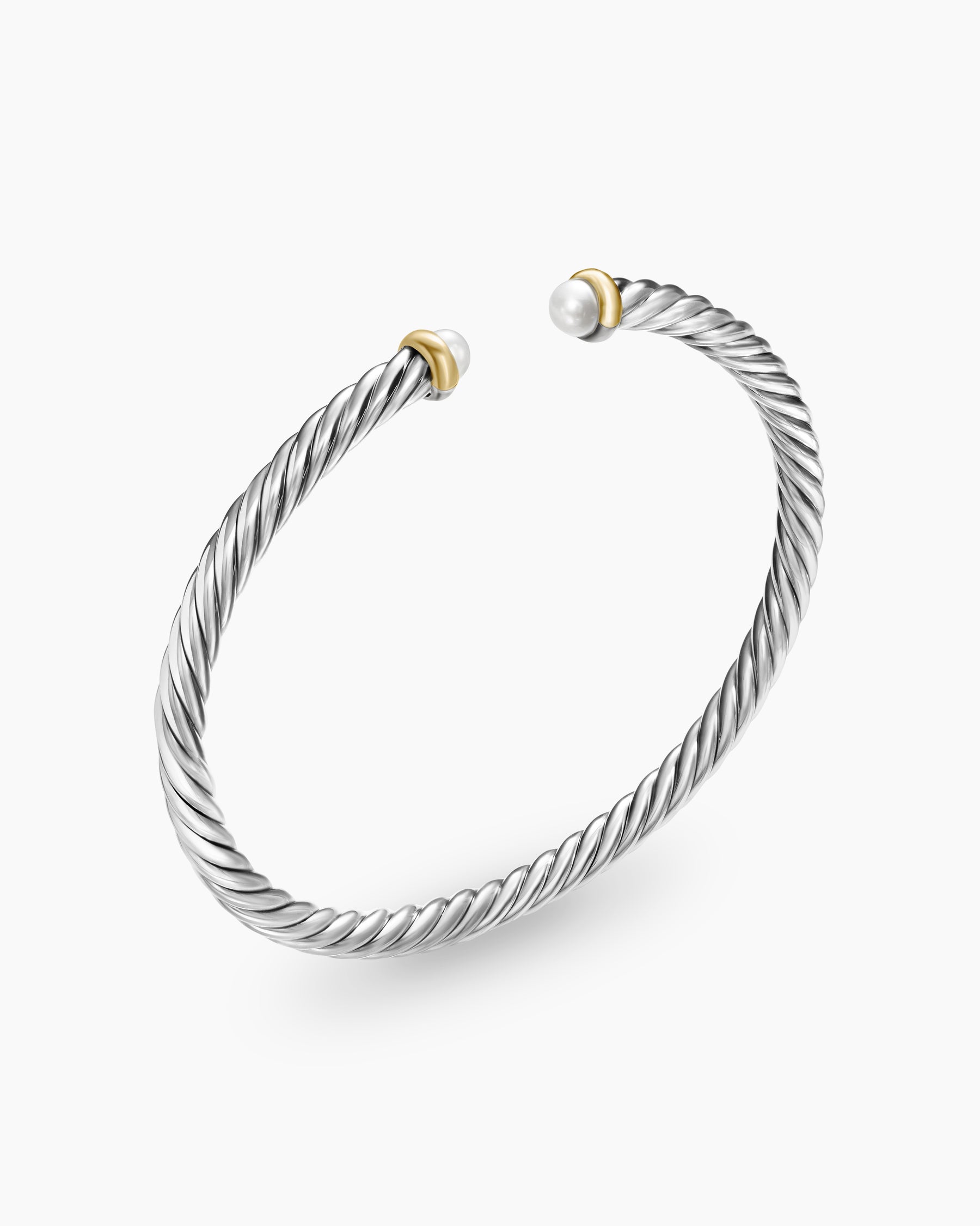 Cable Flex Bracelet in Sterling Silver with 14K Yellow Gold and Pearls, 4mm - Image 3