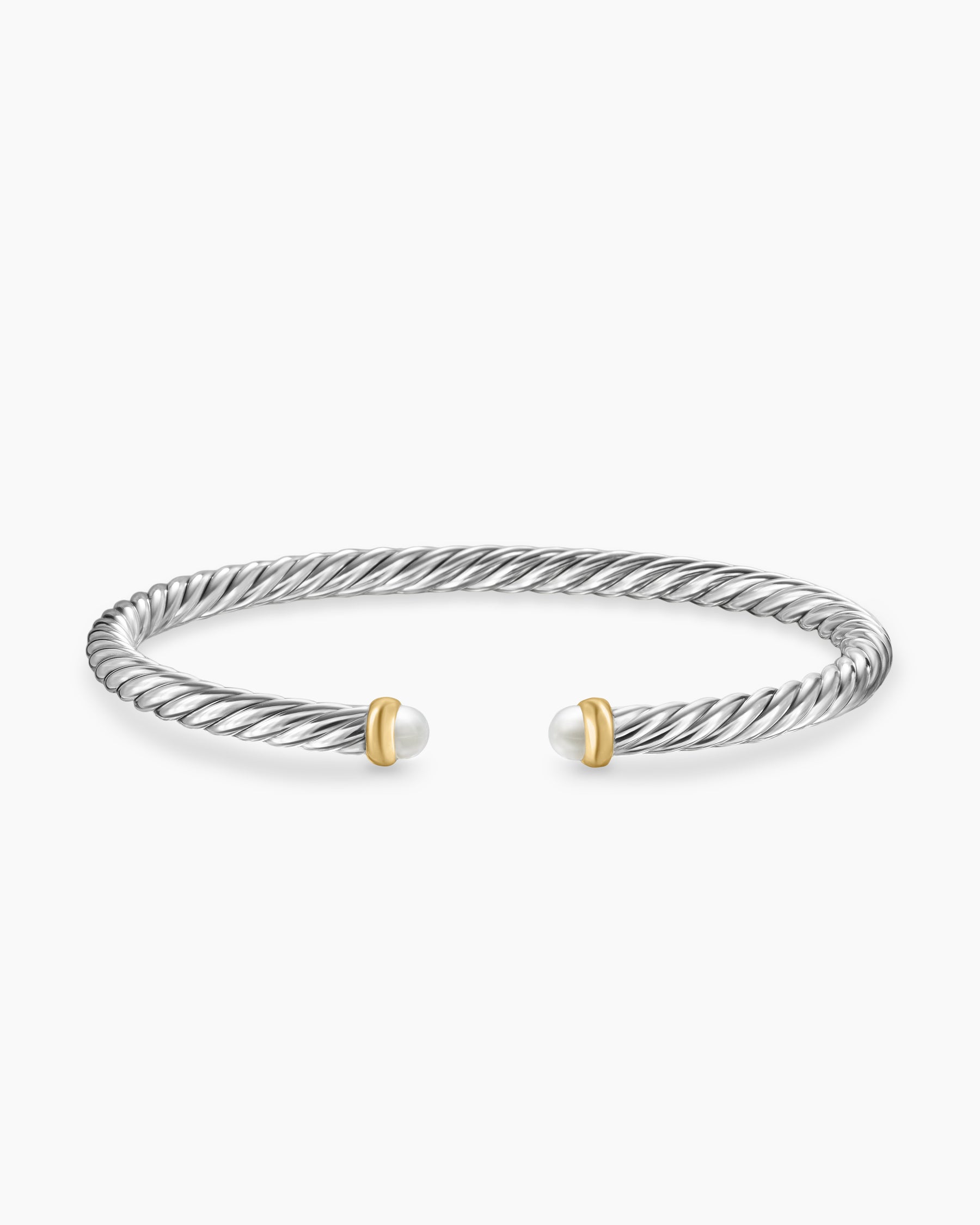 Cable Flex Bracelet in Sterling Silver with 14K Yellow Gold and Pearls, 4mm - Image 4