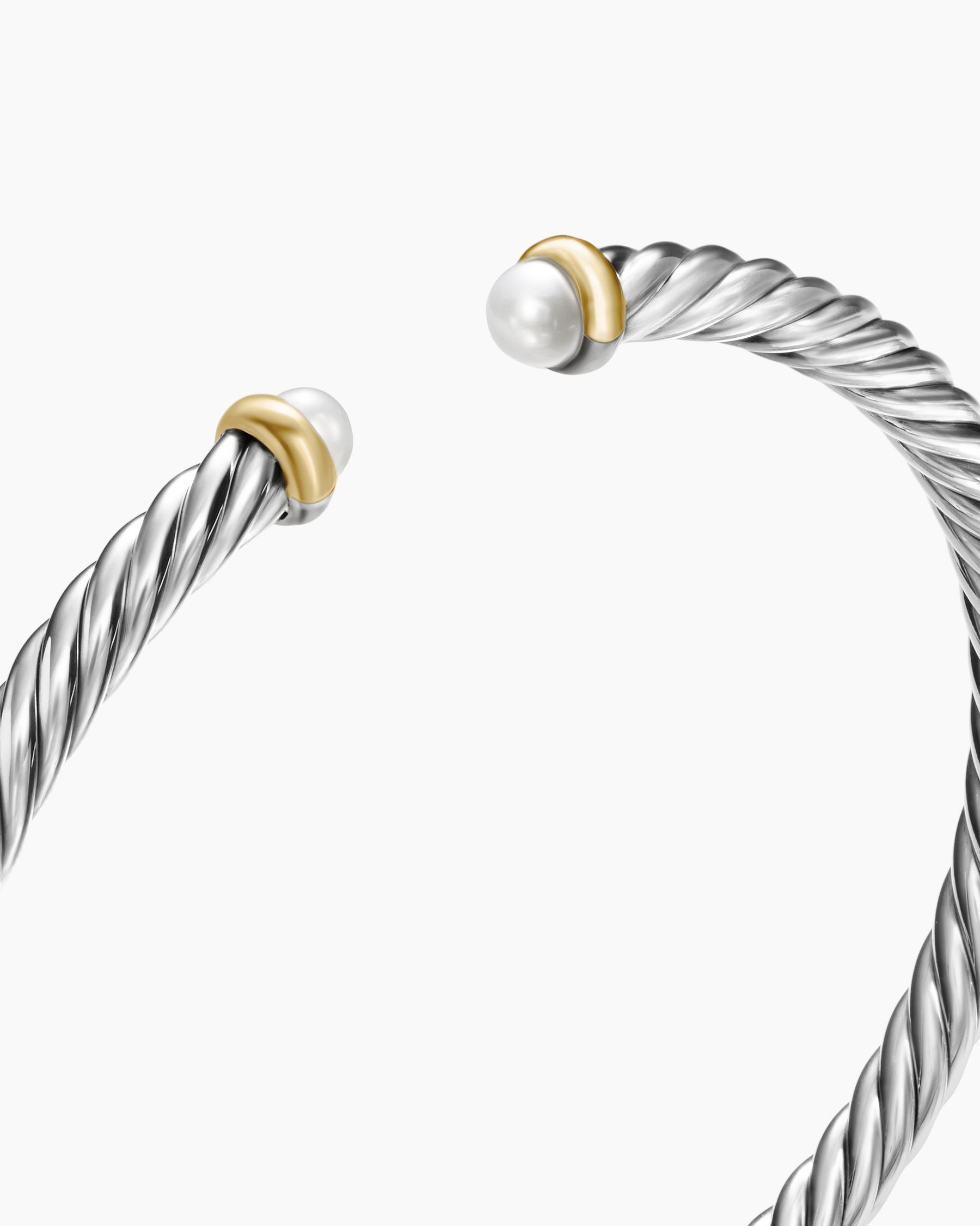 Cable Flex Bracelet in Sterling Silver with 14K Yellow Gold and Pearls, 4mm - Image 5