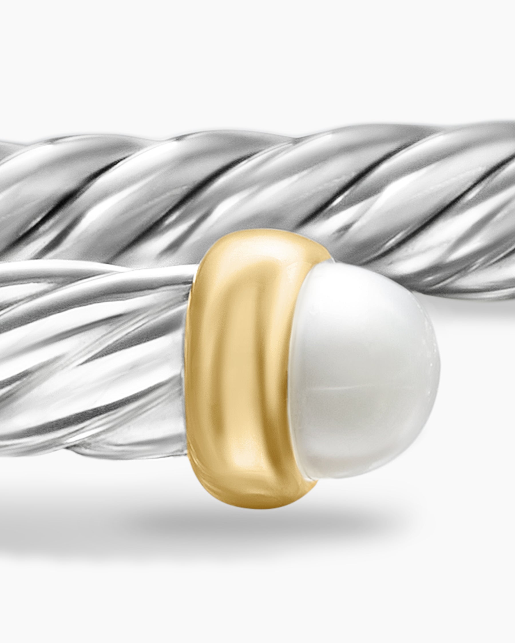 Cable Flex Bracelet in Sterling Silver with 14K Yellow Gold and Pearls, 4mm - Image 6
