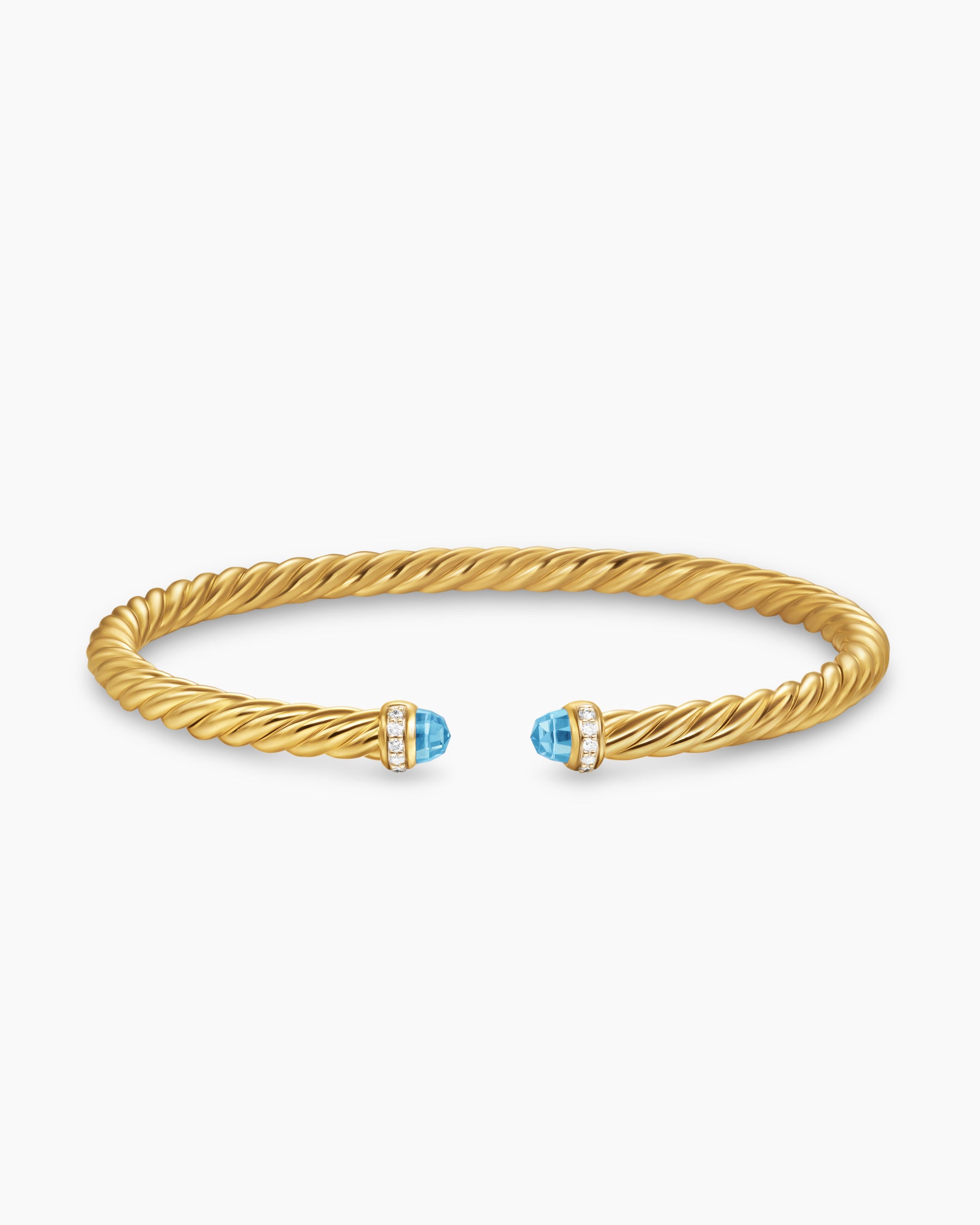Cablespira Flex Bracelet in 18K Yellow Gold with Blue Topaz and Diamonds, 4mm - Image 3