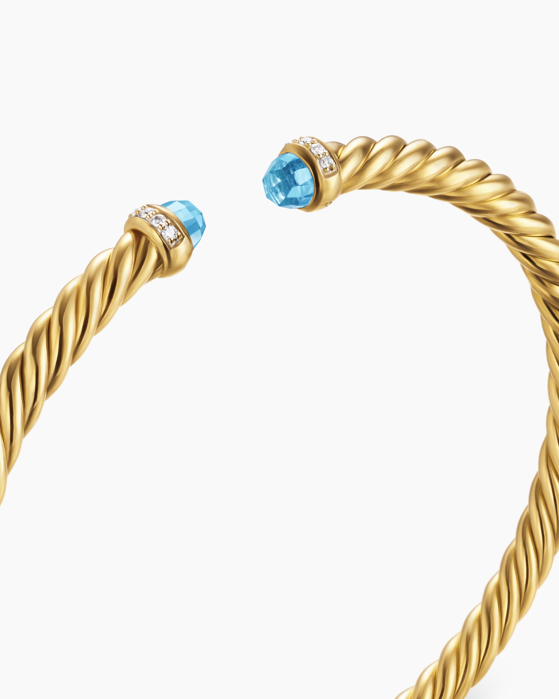 Cablespira Flex Bracelet in 18K Yellow Gold with Blue Topaz and Diamonds, 4mm - Image 4