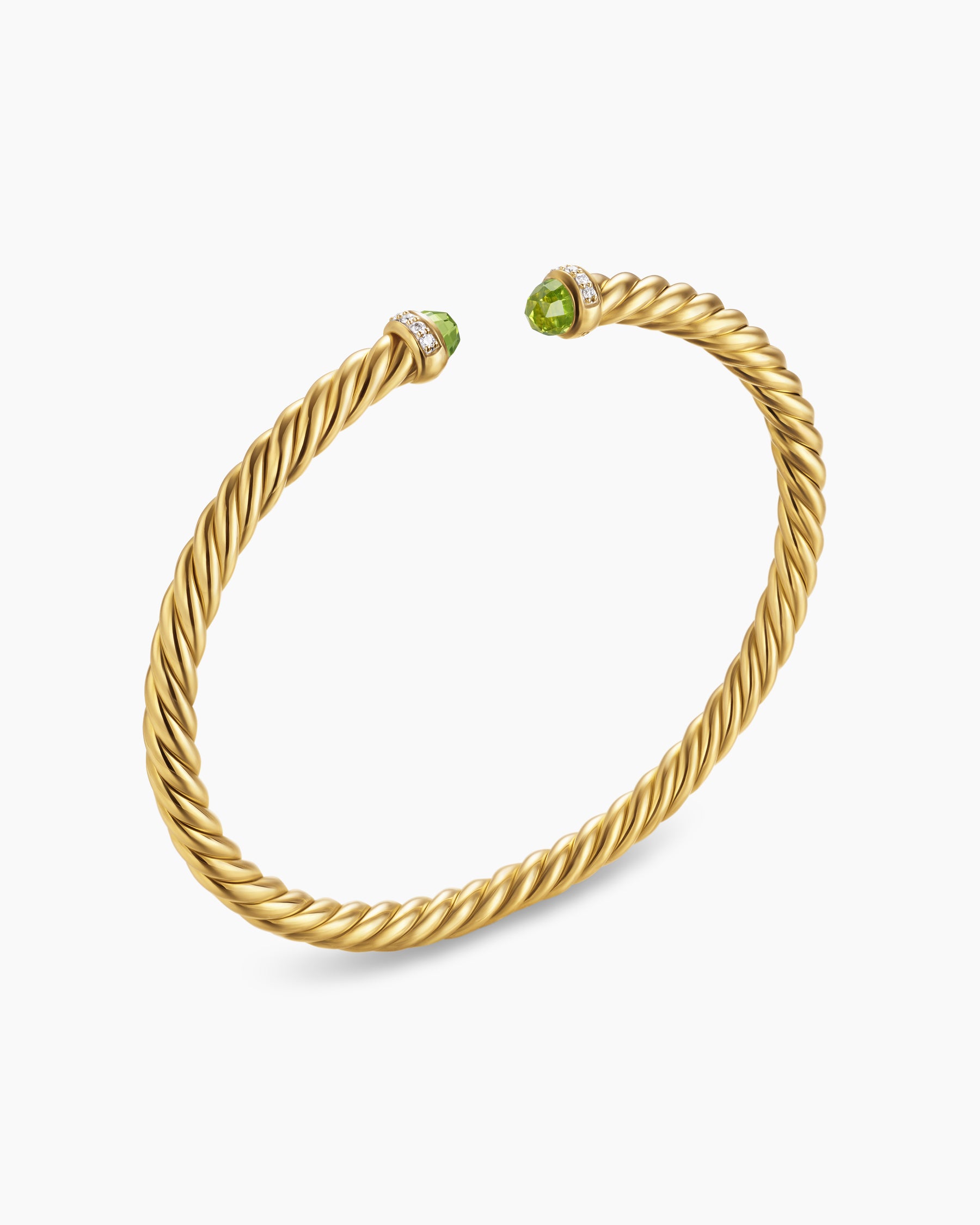 Alternative view of Cablespira Flex Bracelet in 18K Yellow Gold with Peridot and Diamonds, 4mm