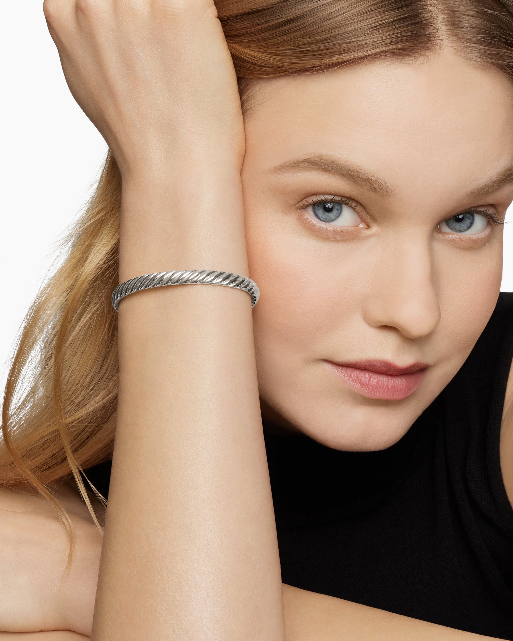 Sculpted Cable Bangle Bracelet in 18K White Gold, 6.2mm - Image 7
