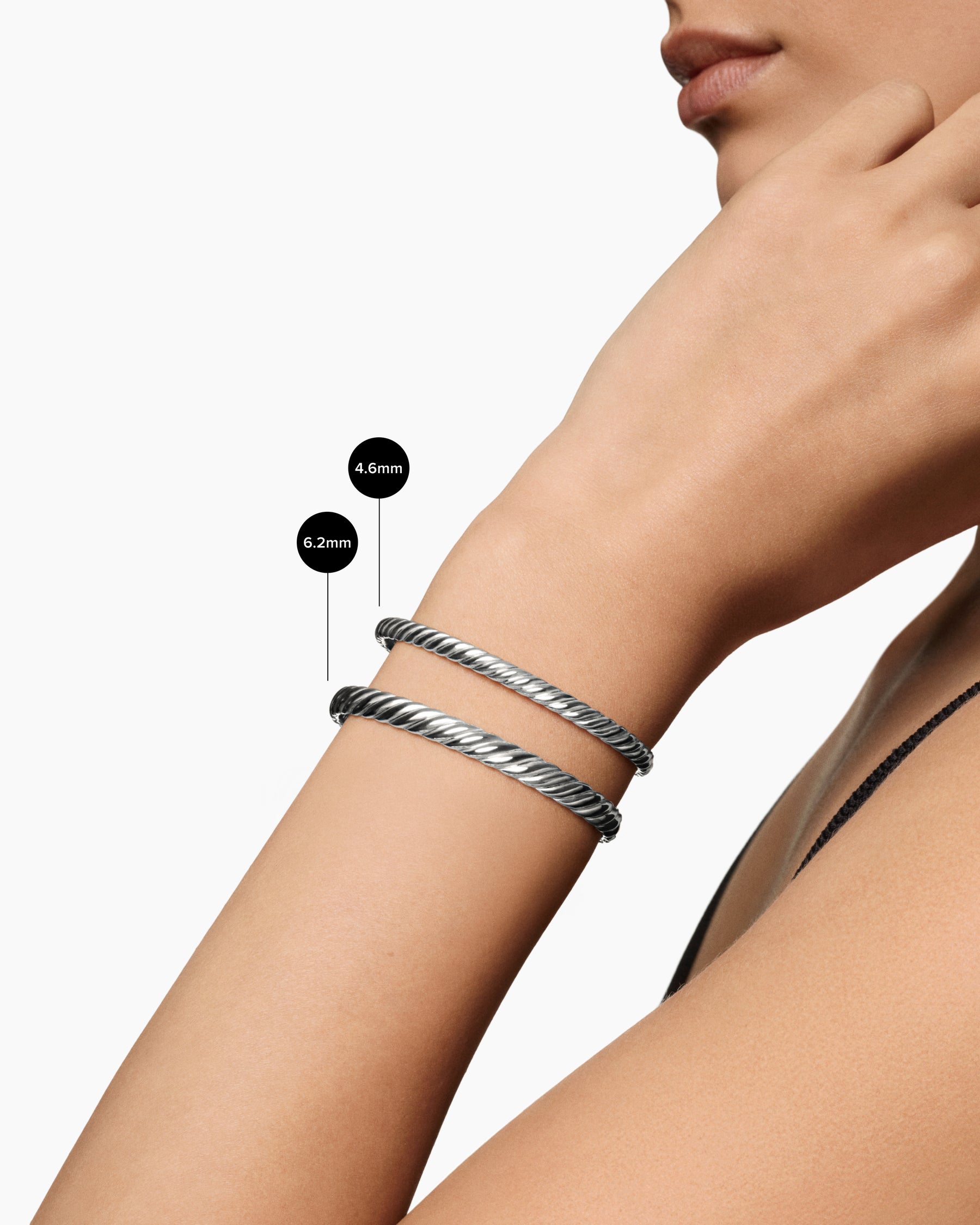 Sculpted Cable Bangle Bracelet in 18K White Gold, 6.2mm - Image 8