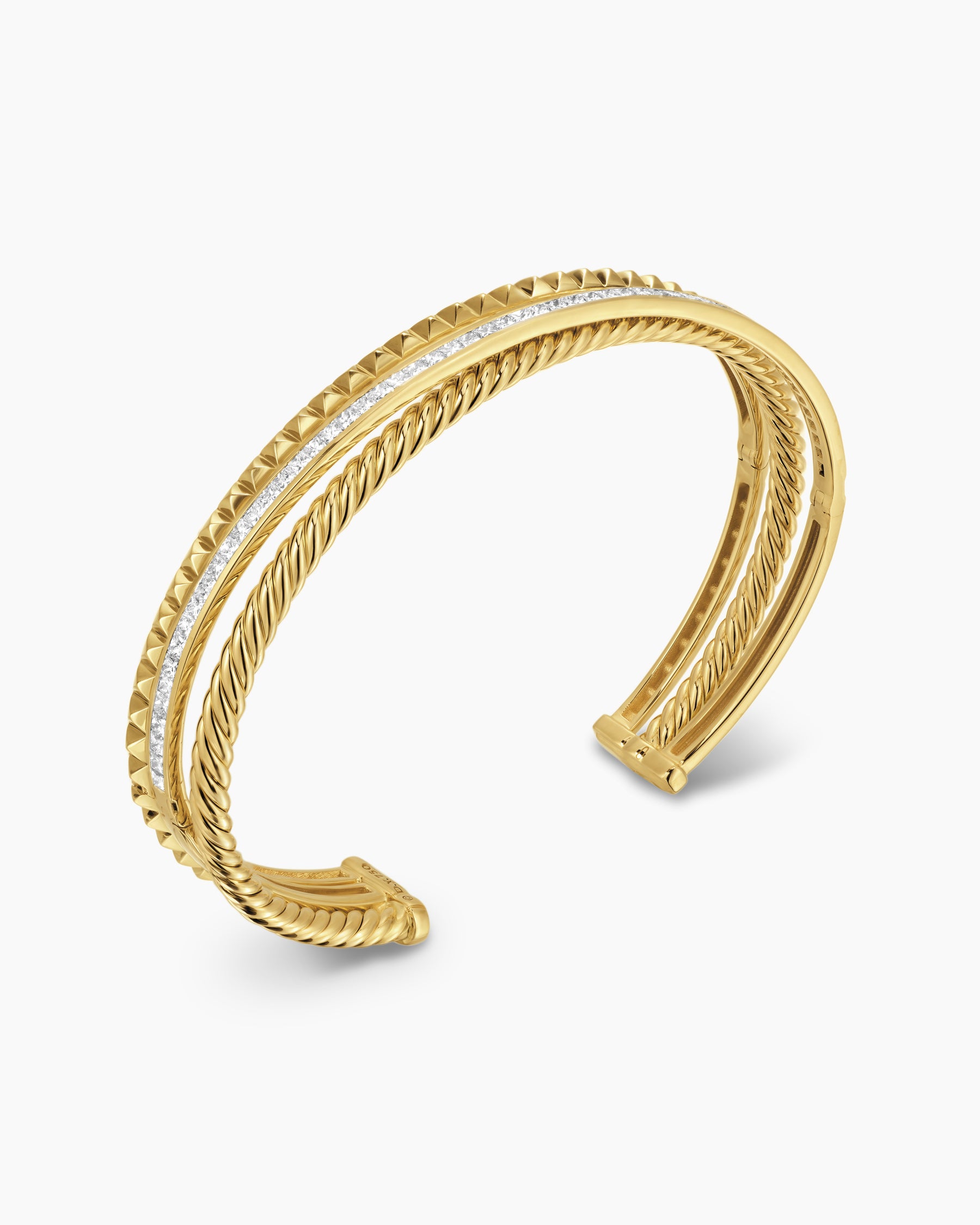 Crossover Trio Three Row Cuff Bracelet in 18K Yellow Gold with Diamonds, 11mm - Image 3