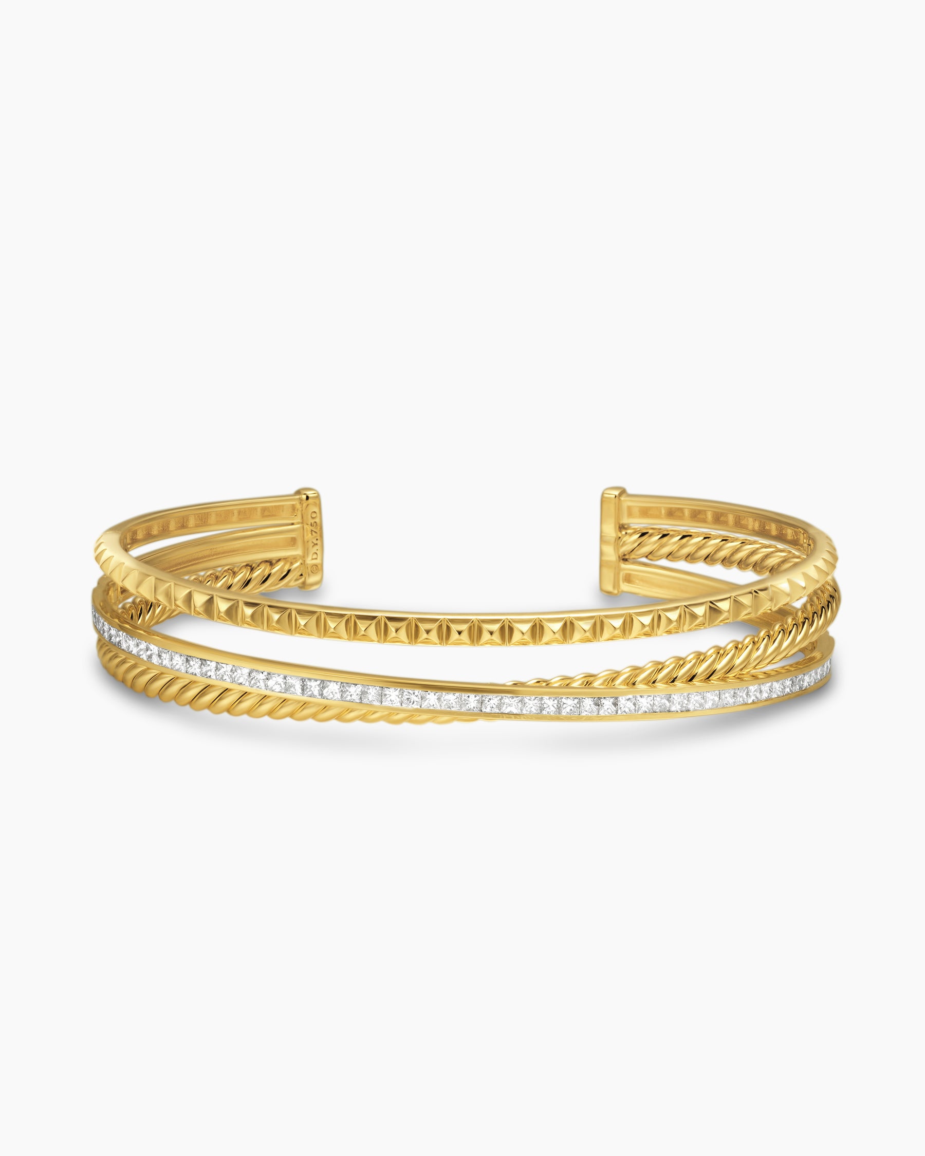 Crossover Trio Three Row Cuff Bracelet in 18K Yellow Gold with Diamonds, 11mm - Image 4
