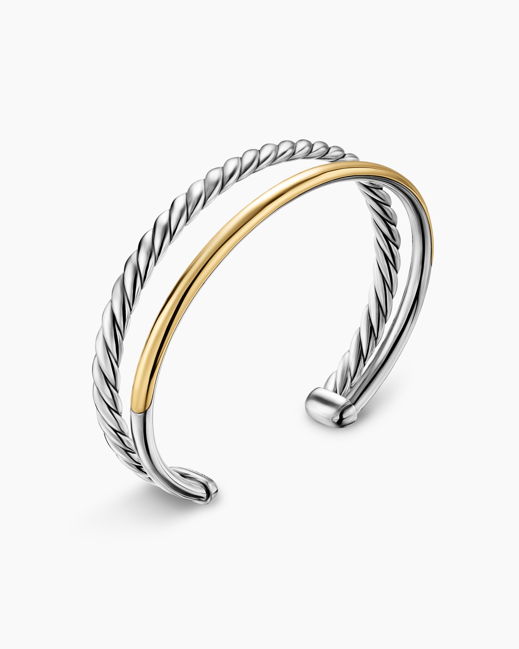 DY Mercer Two Row Cuff Bracelet in Sterling Silver with 18K Yellow Gold, 8mm - Image 3