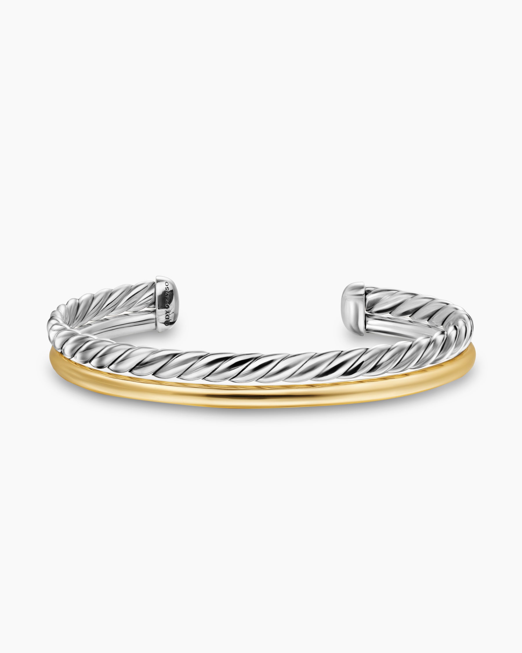 DY Mercer Two Row Cuff Bracelet in Sterling Silver with 18K Yellow Gold, 8mm - Image 4