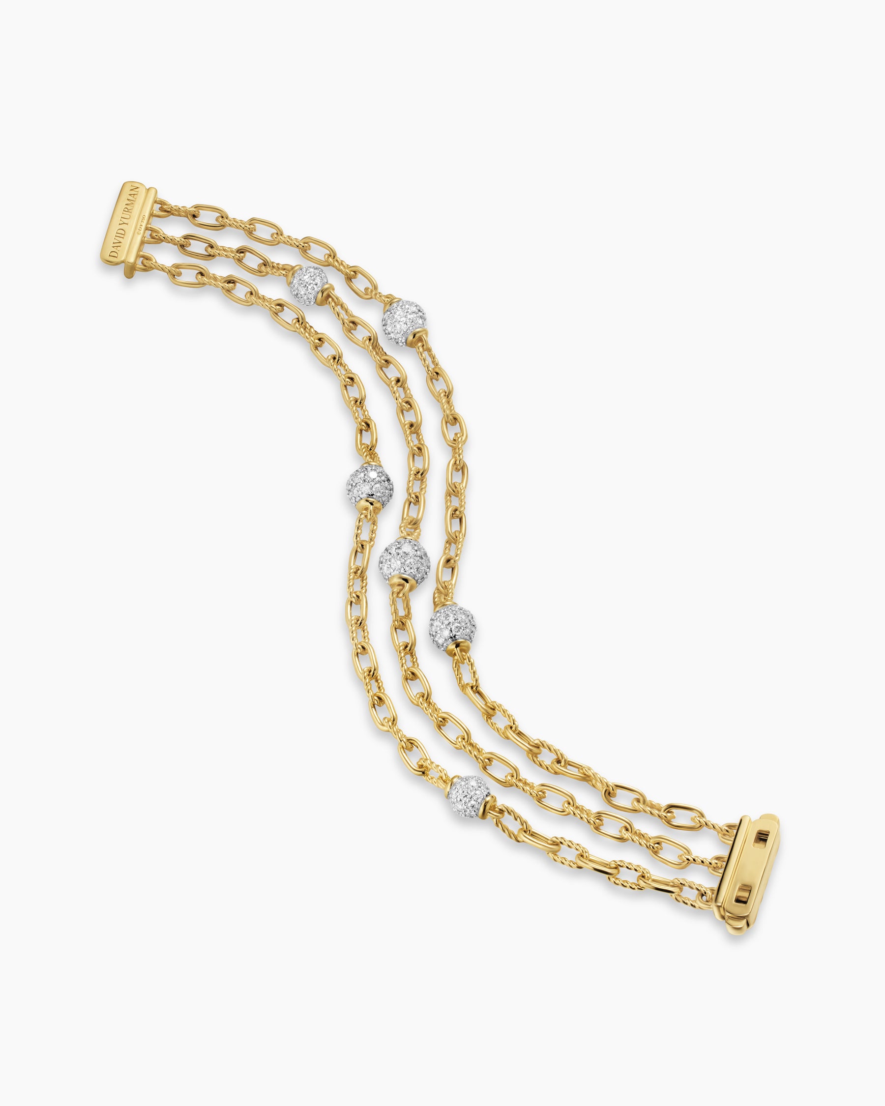 DY Madison Pavé Bead Multi Row Chain Bracelet in 18K Yellow Gold with Diamonds, 15mm - Image 3