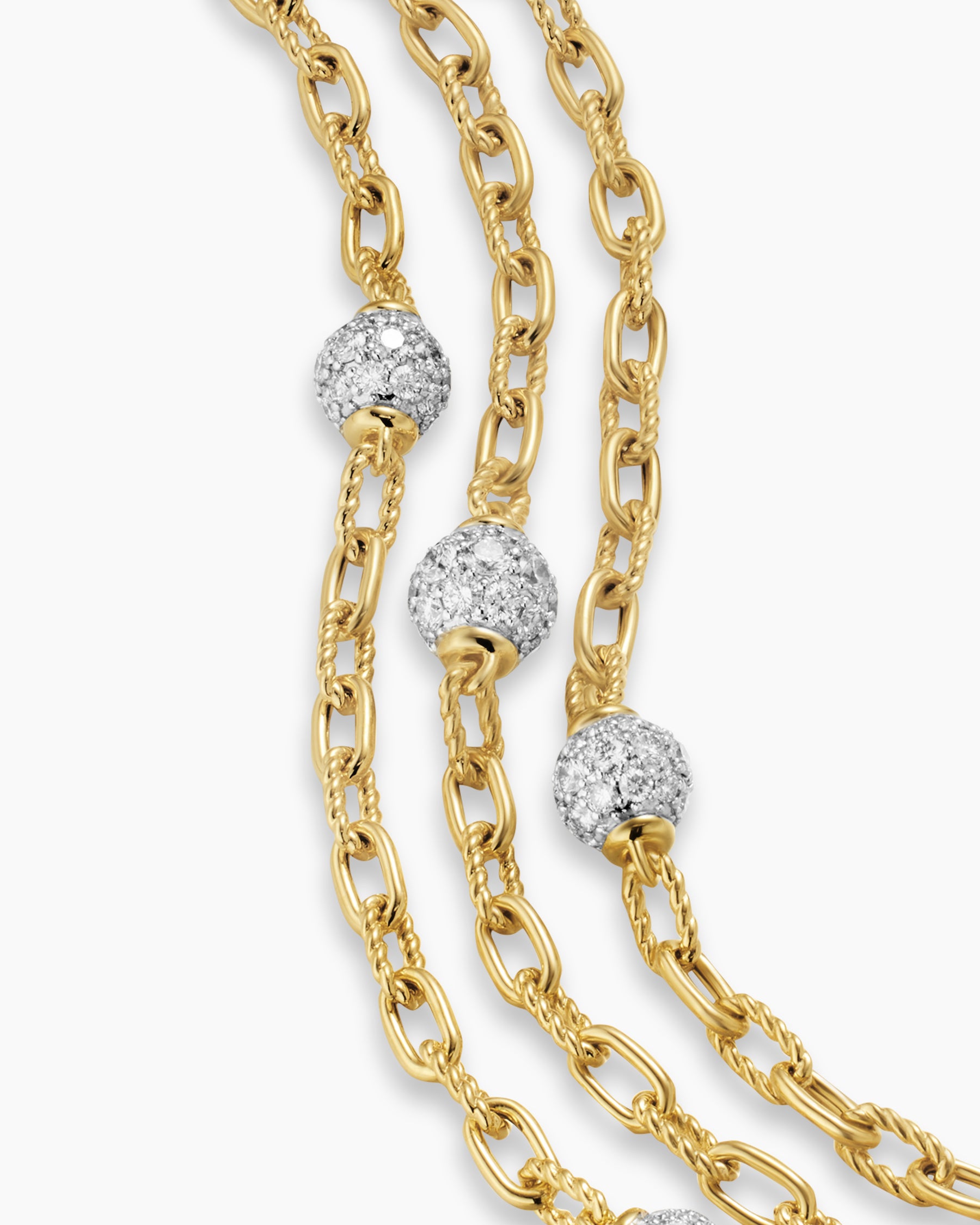 DY Madison Pavé Bead Multi Row Chain Bracelet in 18K Yellow Gold with Diamonds, 15mm - Image 4