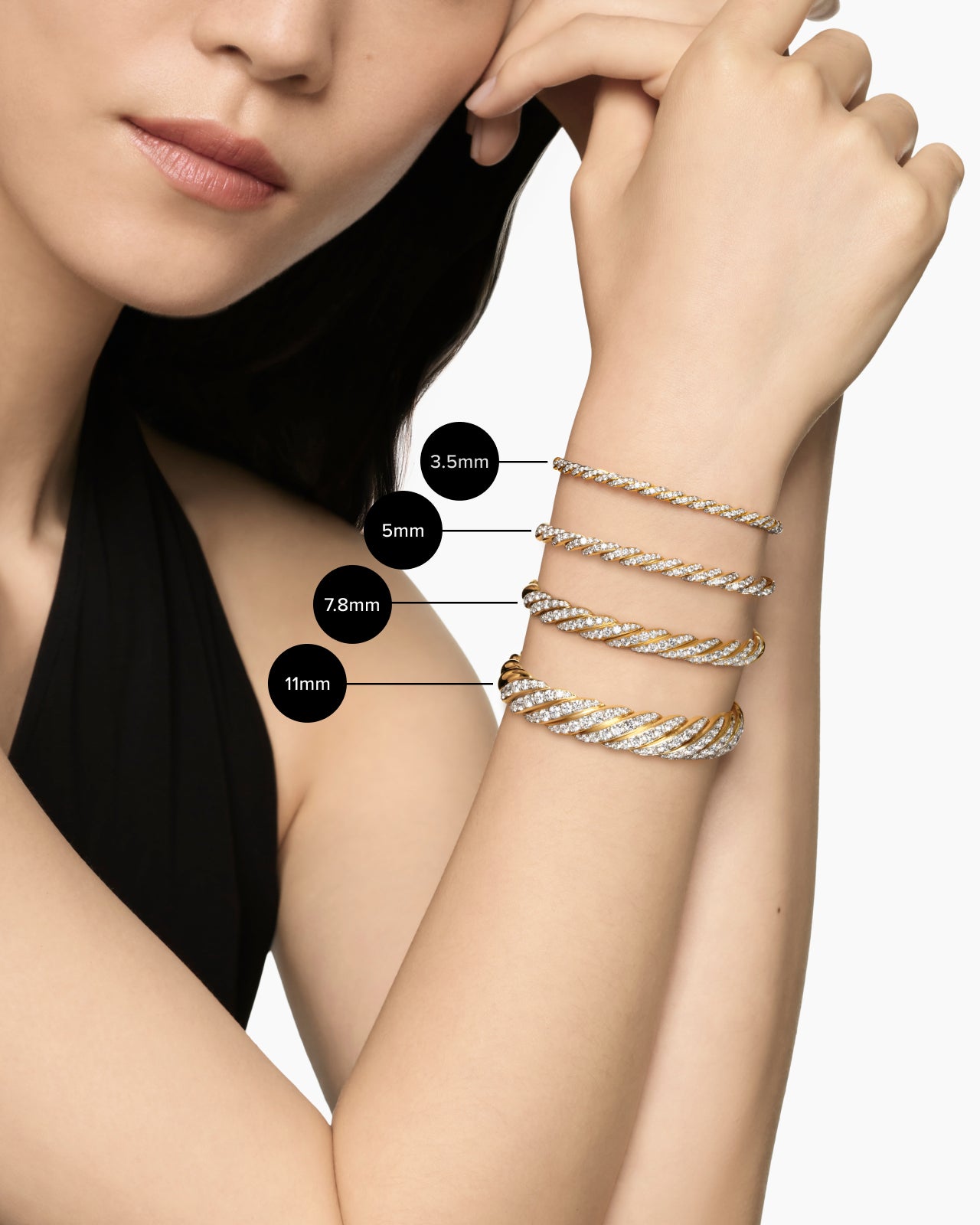Sculpted Cable Flex Bracelet in 18K Yellow Gold with Diamonds, 11mm - Image 6