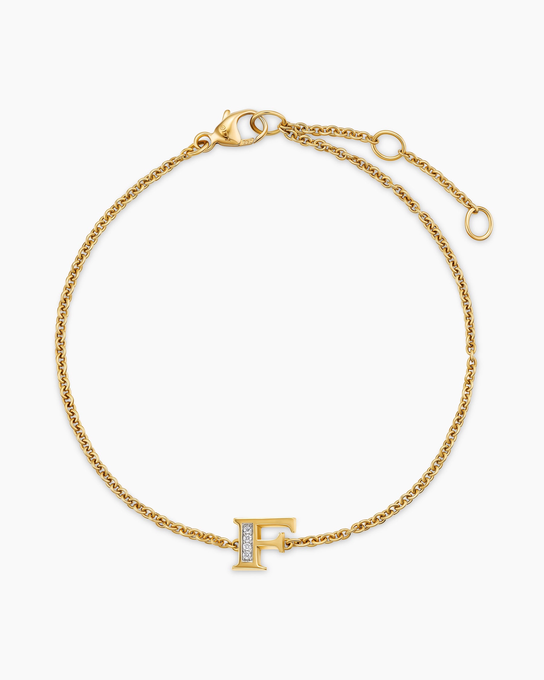 Petite Pavé Initial Chain Bracelet in 18K Yellow Gold with Diamond F - Image 3