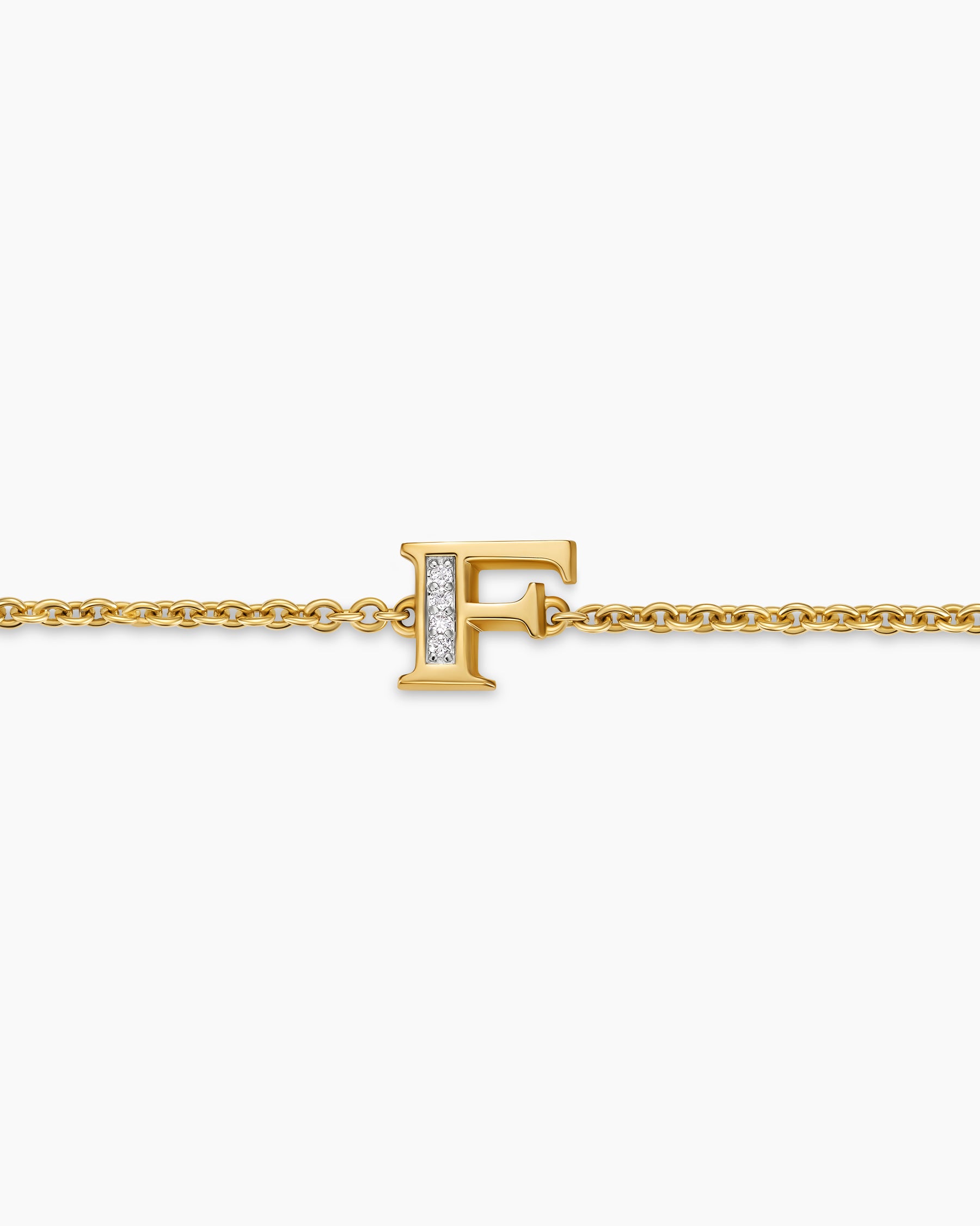Petite Pavé Initial Chain Bracelet in 18K Yellow Gold with Diamond F - Image 4