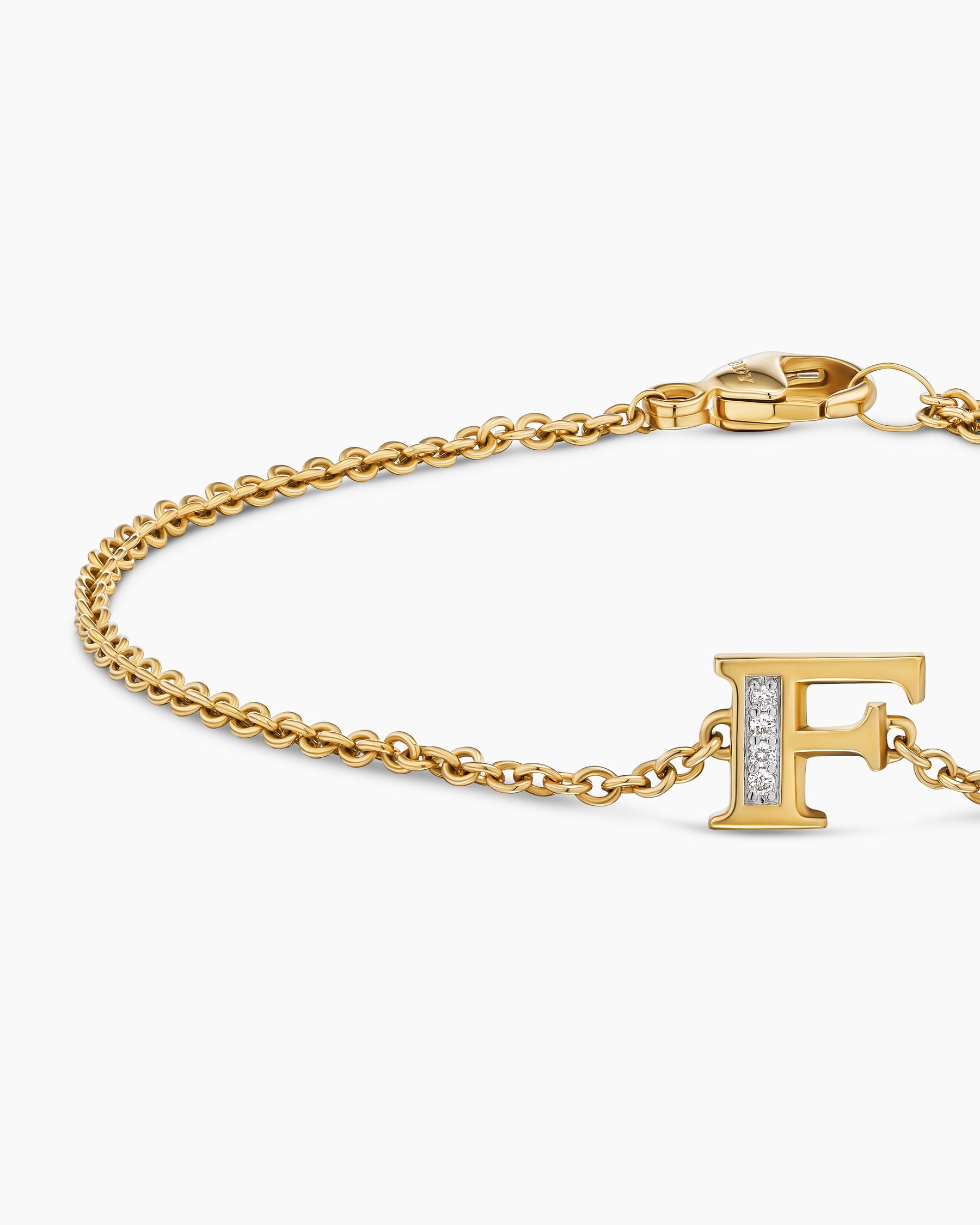Petite Pavé Initial Chain Bracelet in 18K Yellow Gold with Diamond F - Image 5