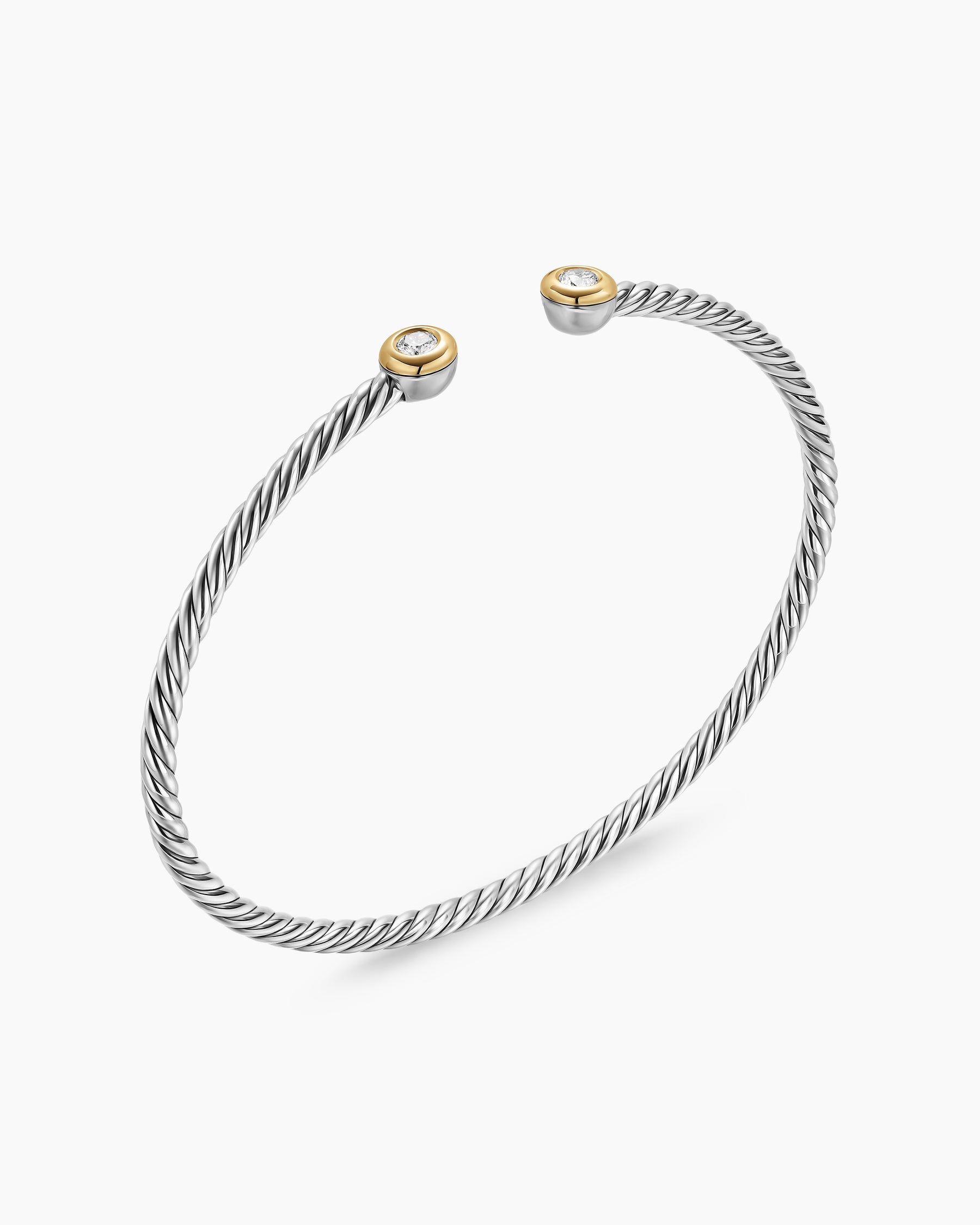 Micro Cable Flex Round Bracelet in Sterling Silver with 14K Yellow Gold and Diamonds, 2.6mm - Image 3