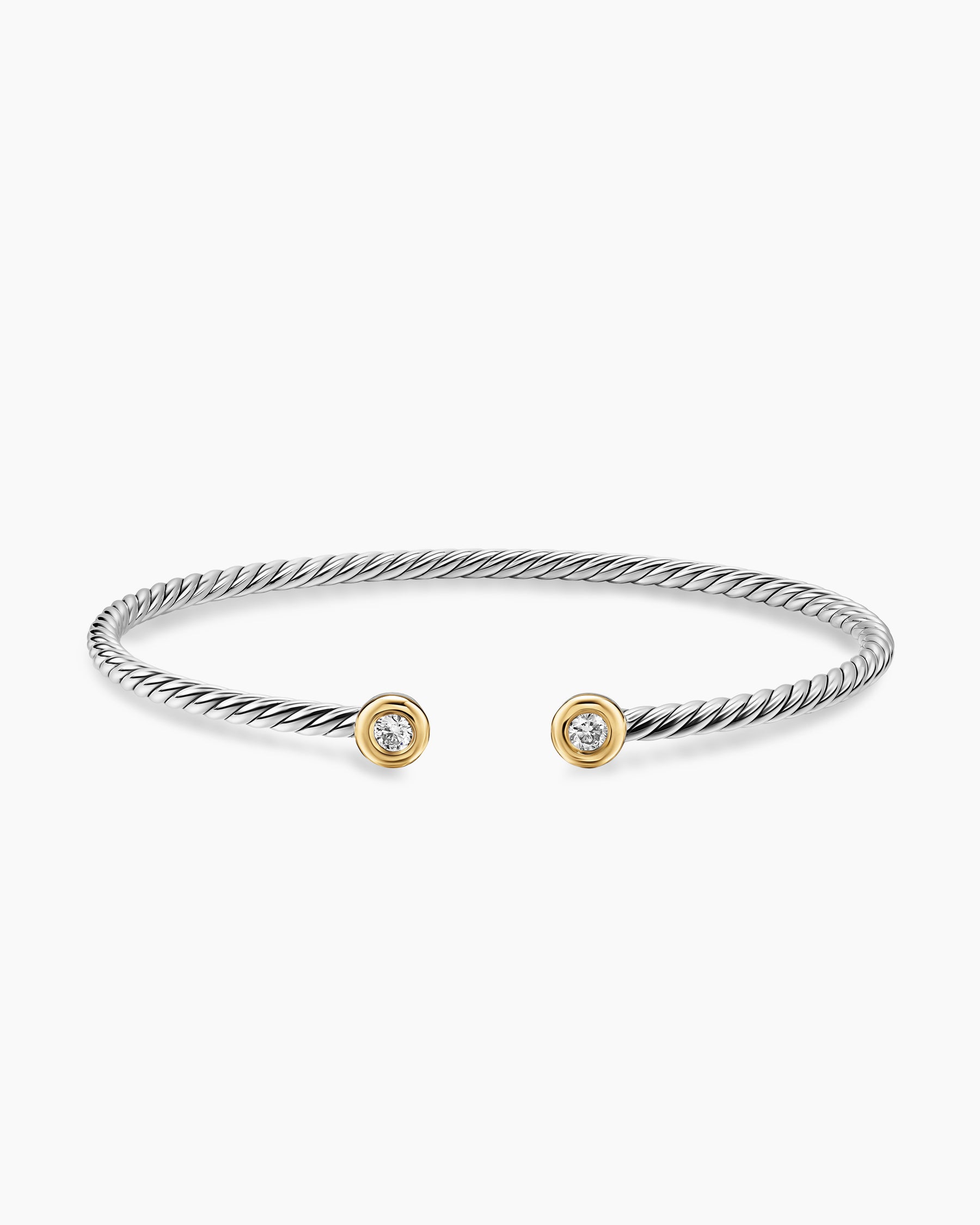 Micro Cable Flex Round Bracelet in Sterling Silver with 14K Yellow Gold and Diamonds, 2.6mm - Image 4