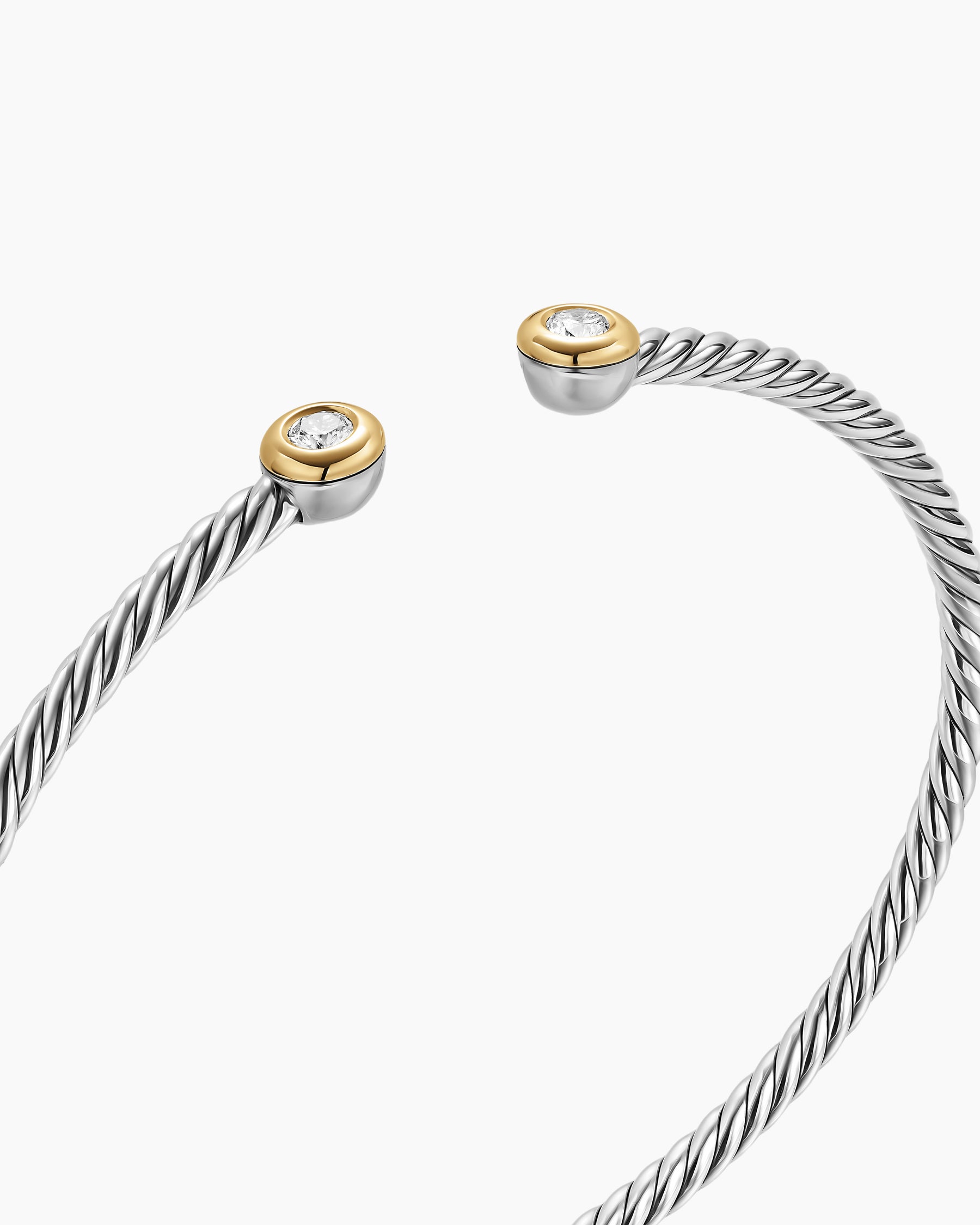 Micro Cable Flex Round Bracelet in Sterling Silver with 14K Yellow Gold and Diamonds, 2.6mm - Image 5