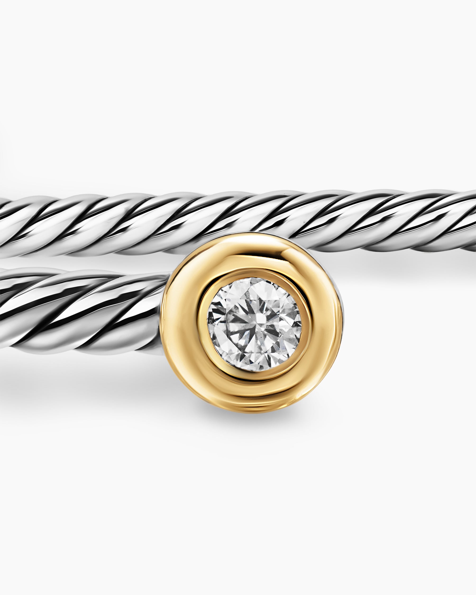 Micro Cable Flex Round Bracelet in Sterling Silver with 14K Yellow Gold and Diamonds, 2.6mm - Image 6