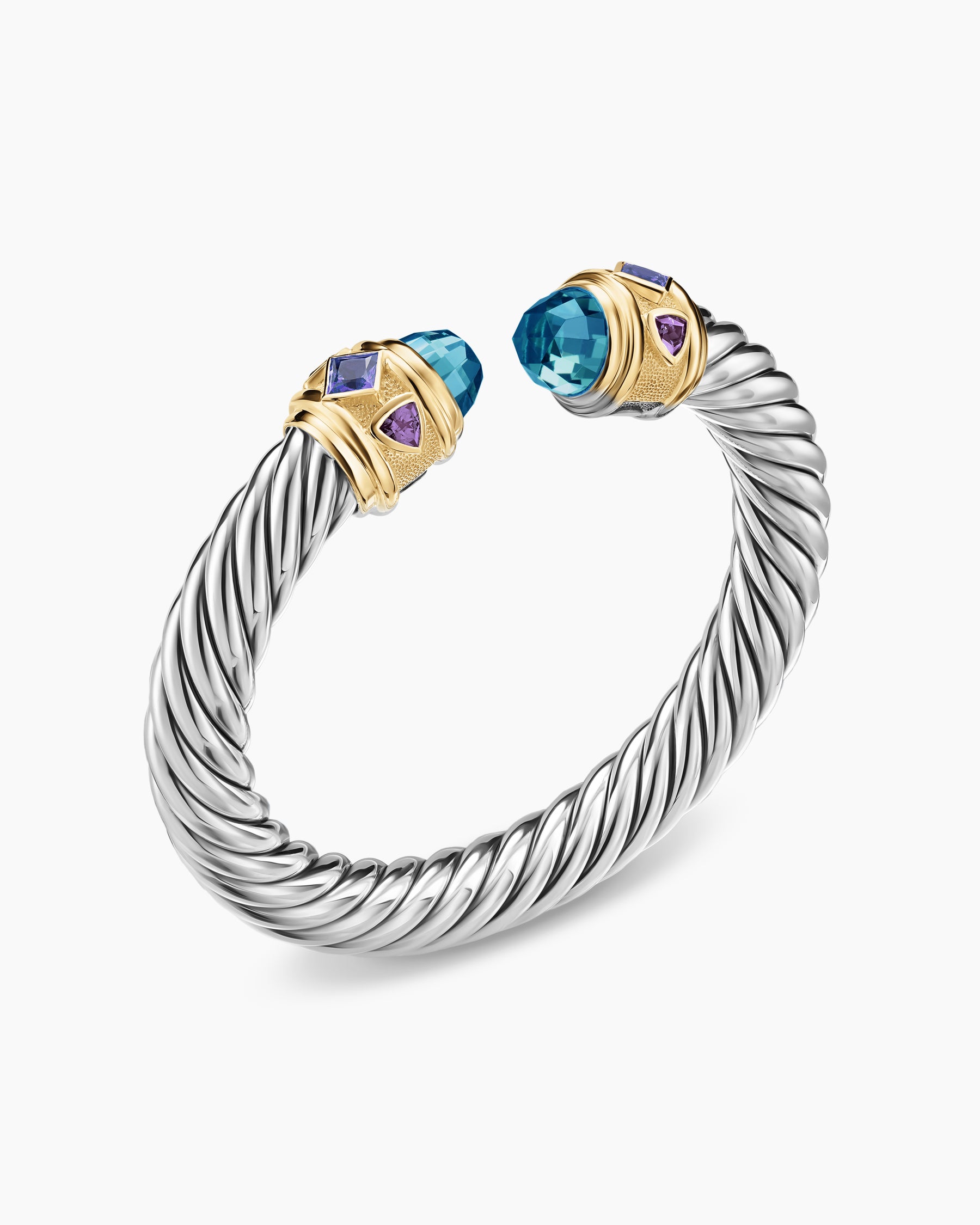 Alternative view of Renaissance Cable Flex Bracelet in Sterling Silver with 14K Yellow Gold, Hampton Blue Topaz, Iolite and Amethyst, 9mm