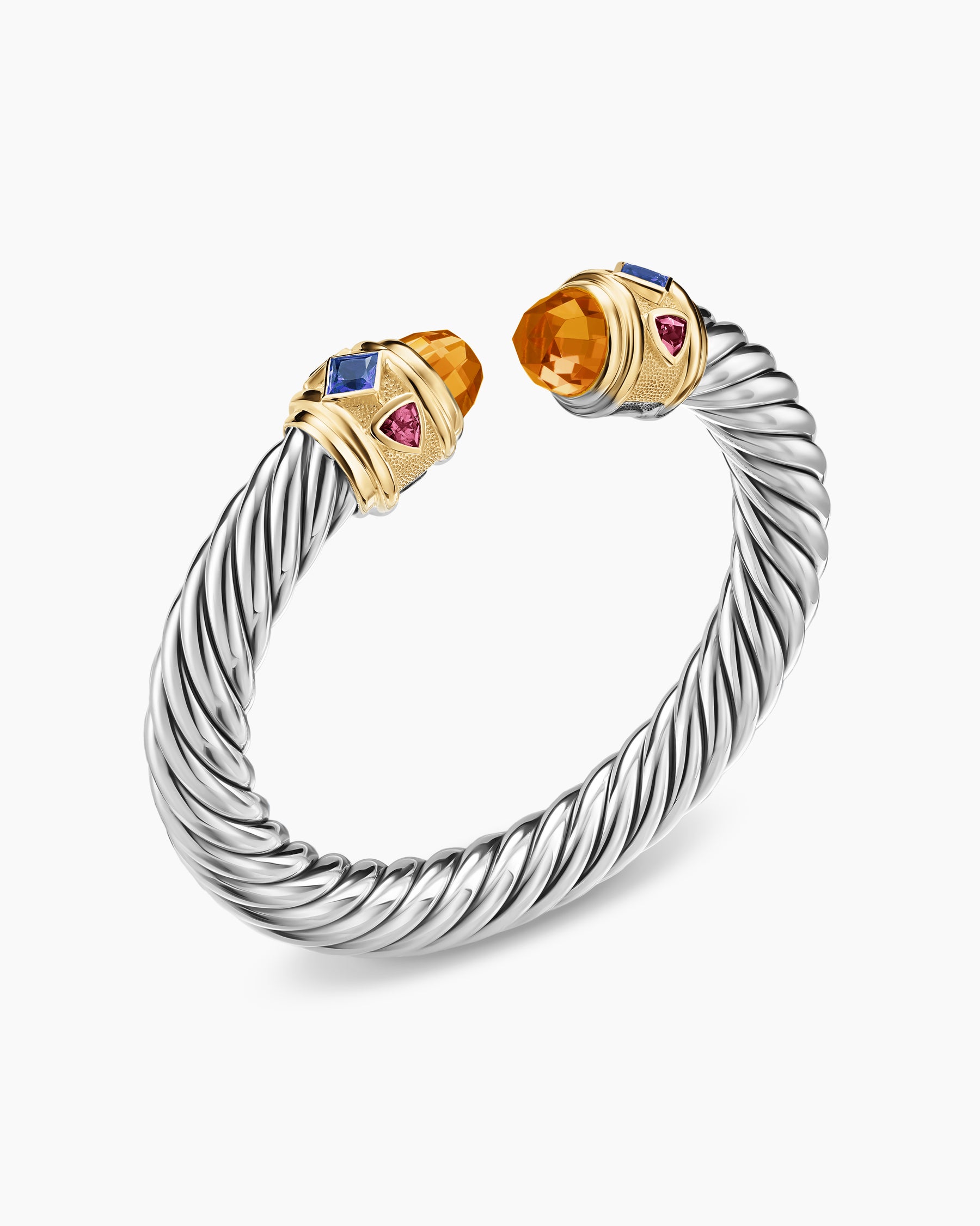 Alternative view of Renaissance Cable Flex Bracelet in Sterling Silver with 14K Yellow Gold, Madeira Citrine, Tanzanite and Rhodolite Garnet, 9mm