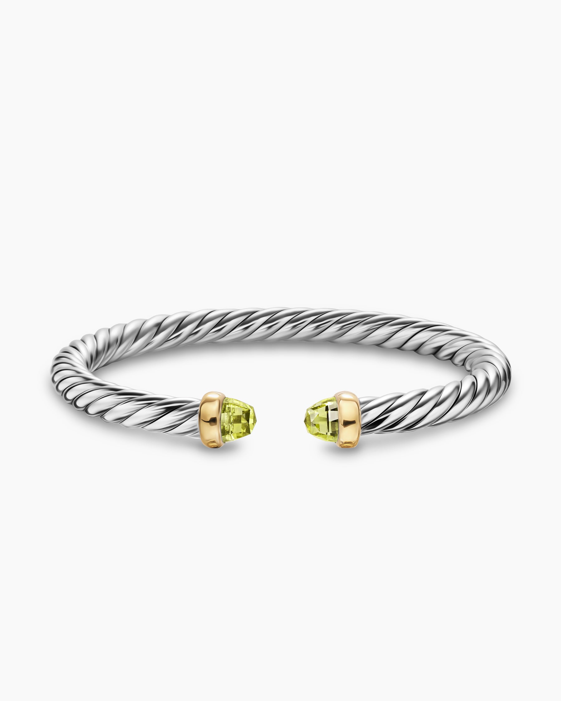 Cable Flex Bracelet in Sterling Silver with 14K Yellow Gold and Peridot, 6mm - Image 4