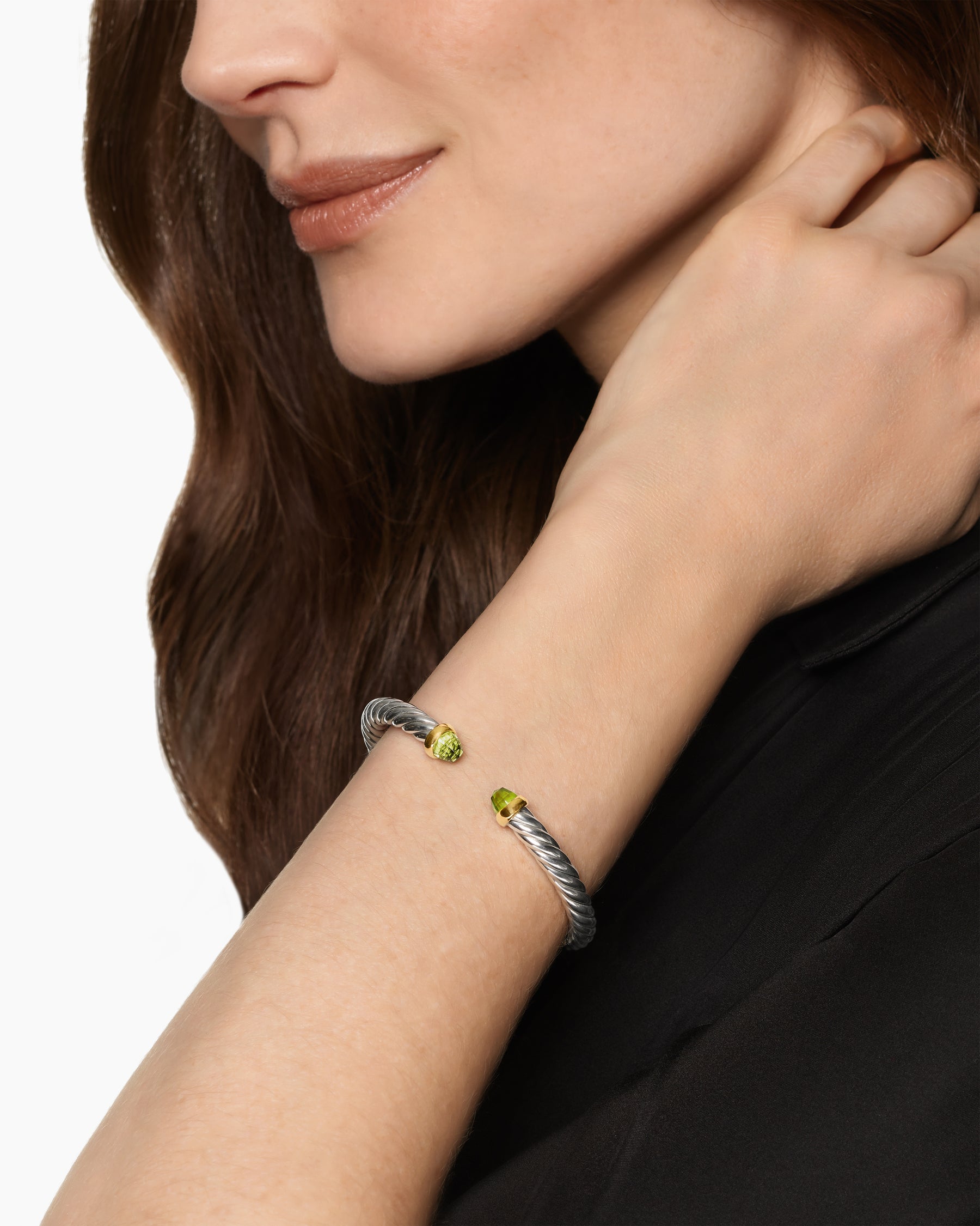 Cable Flex Bracelet in Sterling Silver with 14K Yellow Gold and Peridot, 6mm - Image 2
