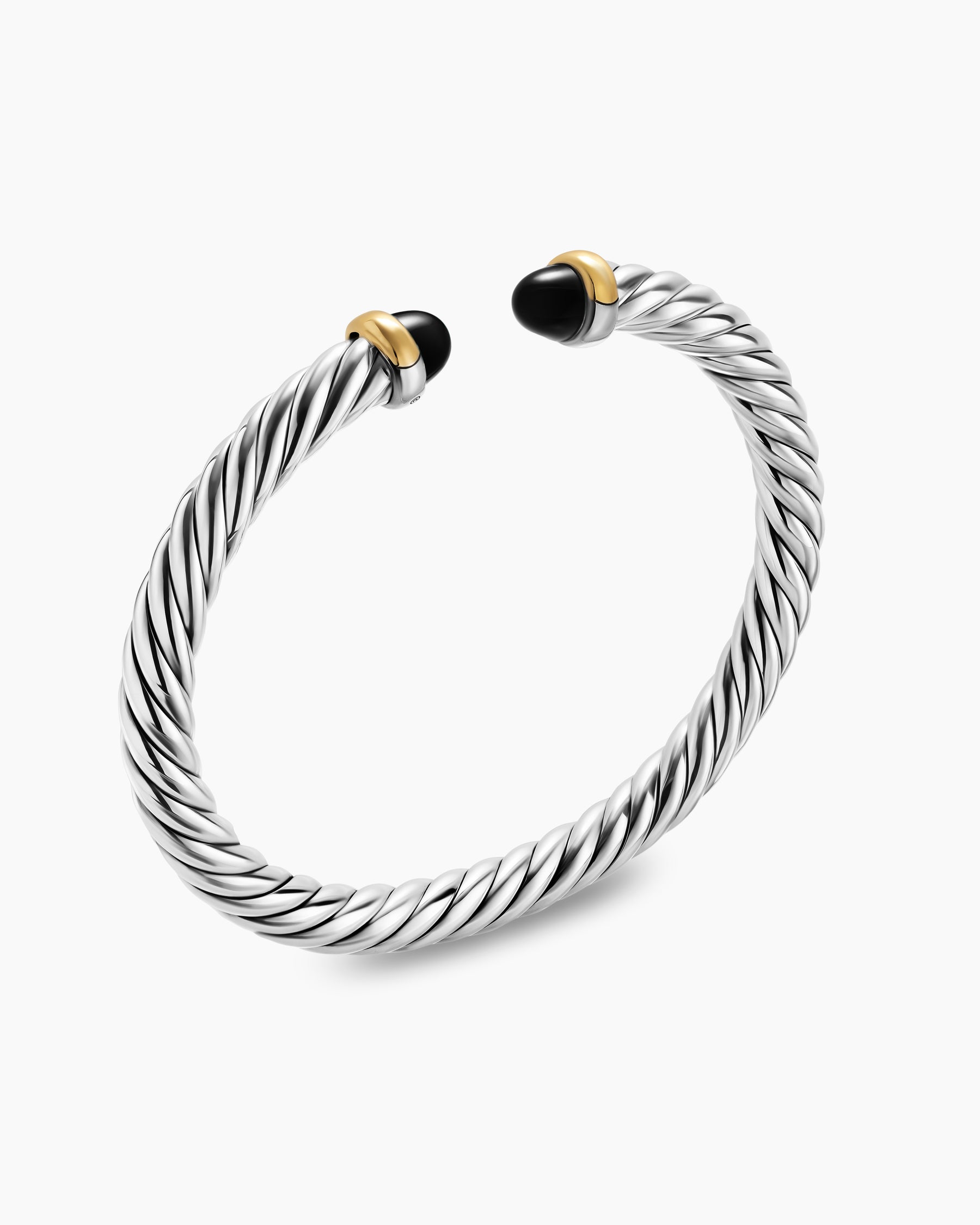 Cable Flex Bracelet in Sterling Silver with 14K Yellow Gold and Black Onyx, 6mm - Image 3