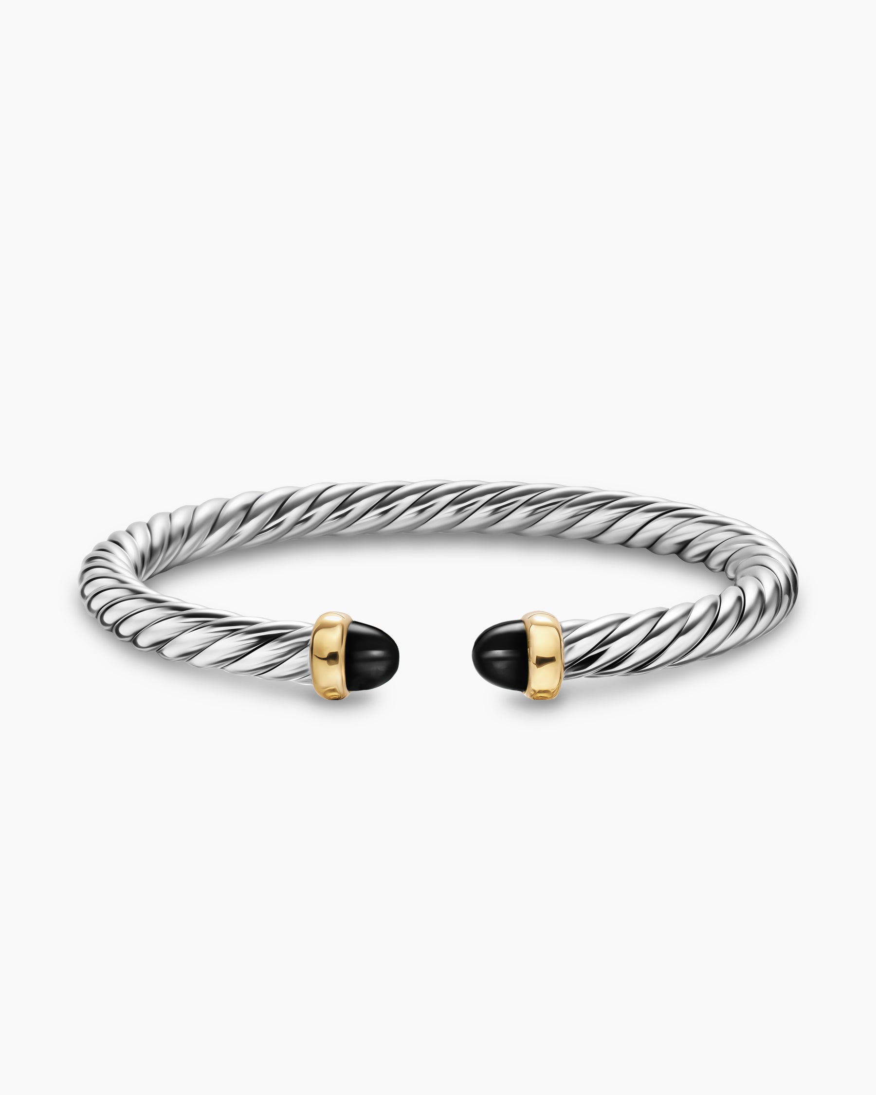 Cable Flex Bracelet in Sterling Silver with 14K Yellow Gold and Black Onyx, 6mm - Image 4
