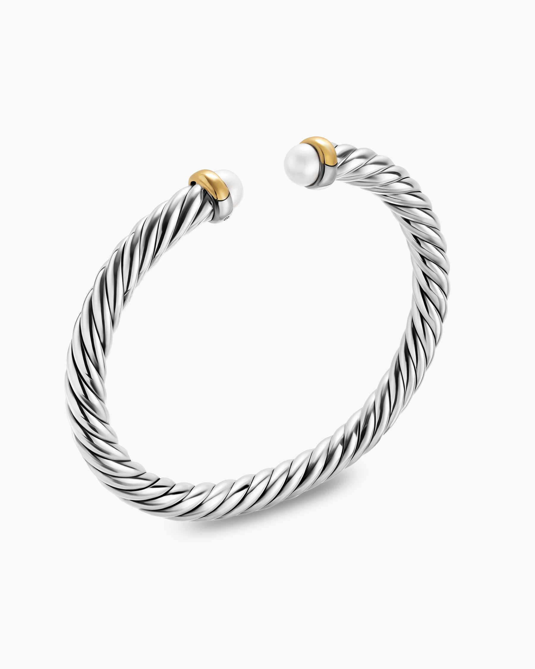 Cable Flex Bracelet in Sterling Silver with 14K Yellow Gold and Pearls, 6mm - Image 3