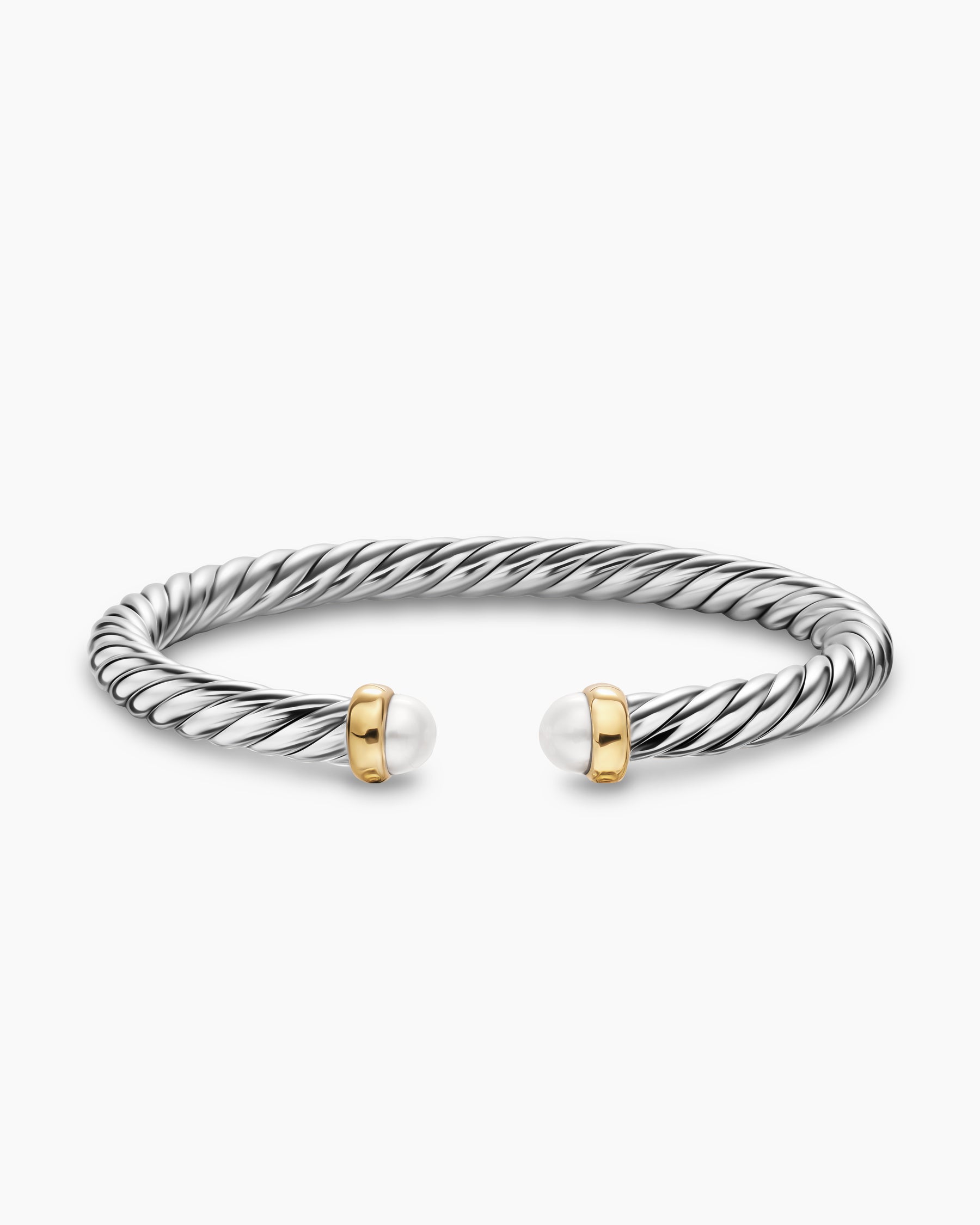 Cable Flex Bracelet in Sterling Silver with 14K Yellow Gold and Pearls, 6mm - Image 4