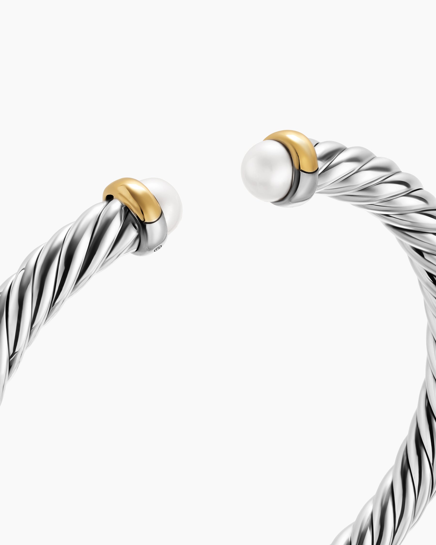 Cable Flex Bracelet in Sterling Silver with 14K Yellow Gold and Pearls, 6mm - Image 5