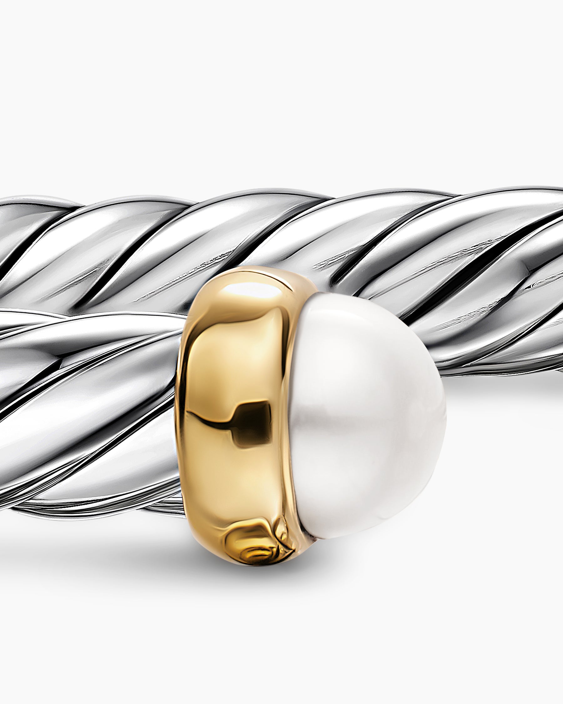 Cable Flex Bracelet in Sterling Silver with 14K Yellow Gold and Pearls, 6mm - Image 6