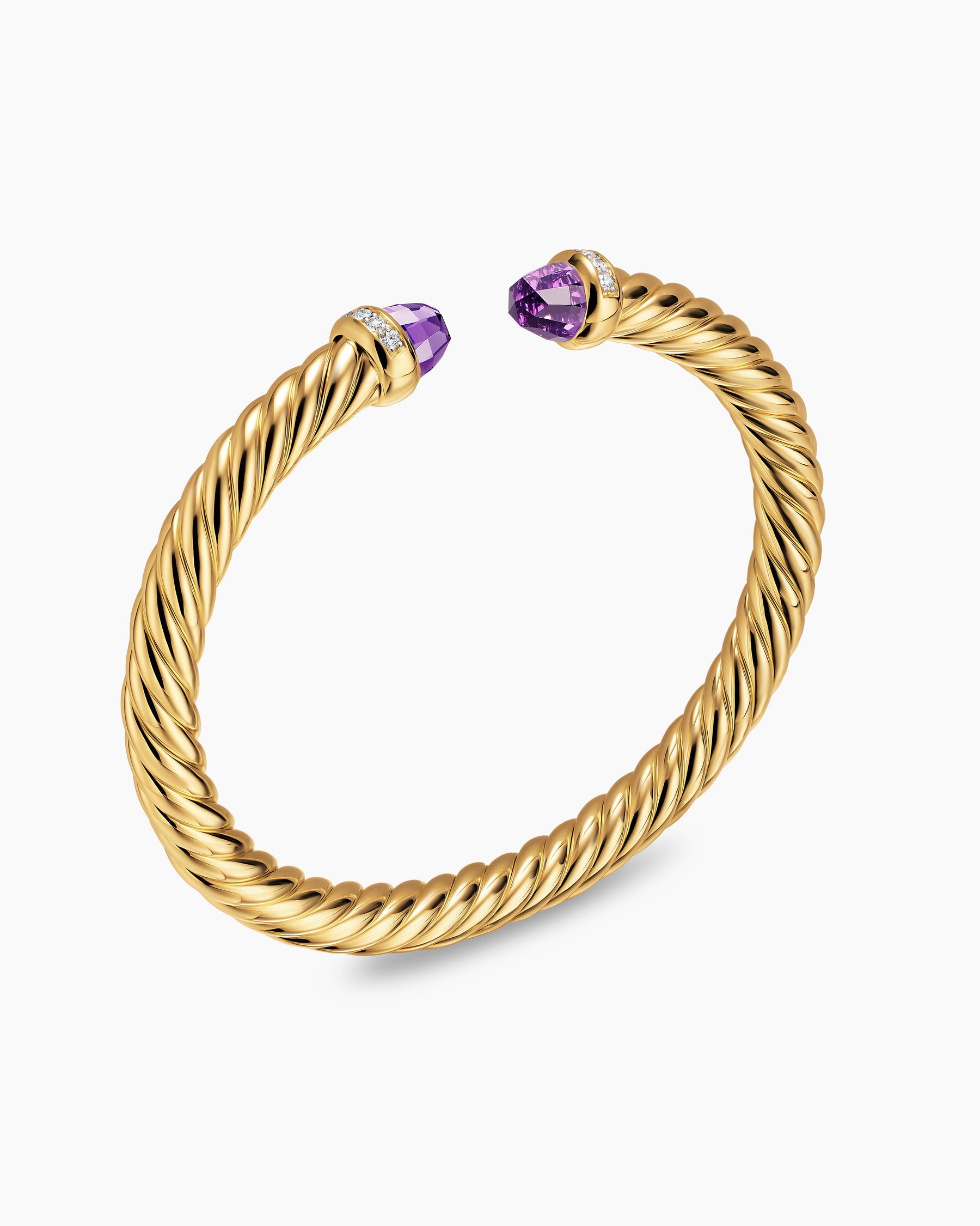 Cablespira Flex Bracelet in 18K Yellow Gold with Amethyst and Diamonds, 6mm - Image 3
