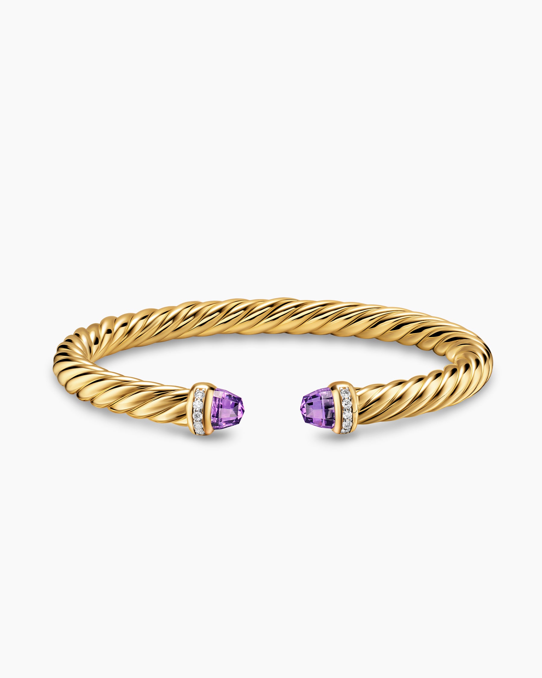 Cablespira Flex Bracelet in 18K Yellow Gold with Amethyst and Diamonds, 6mm - Image 4