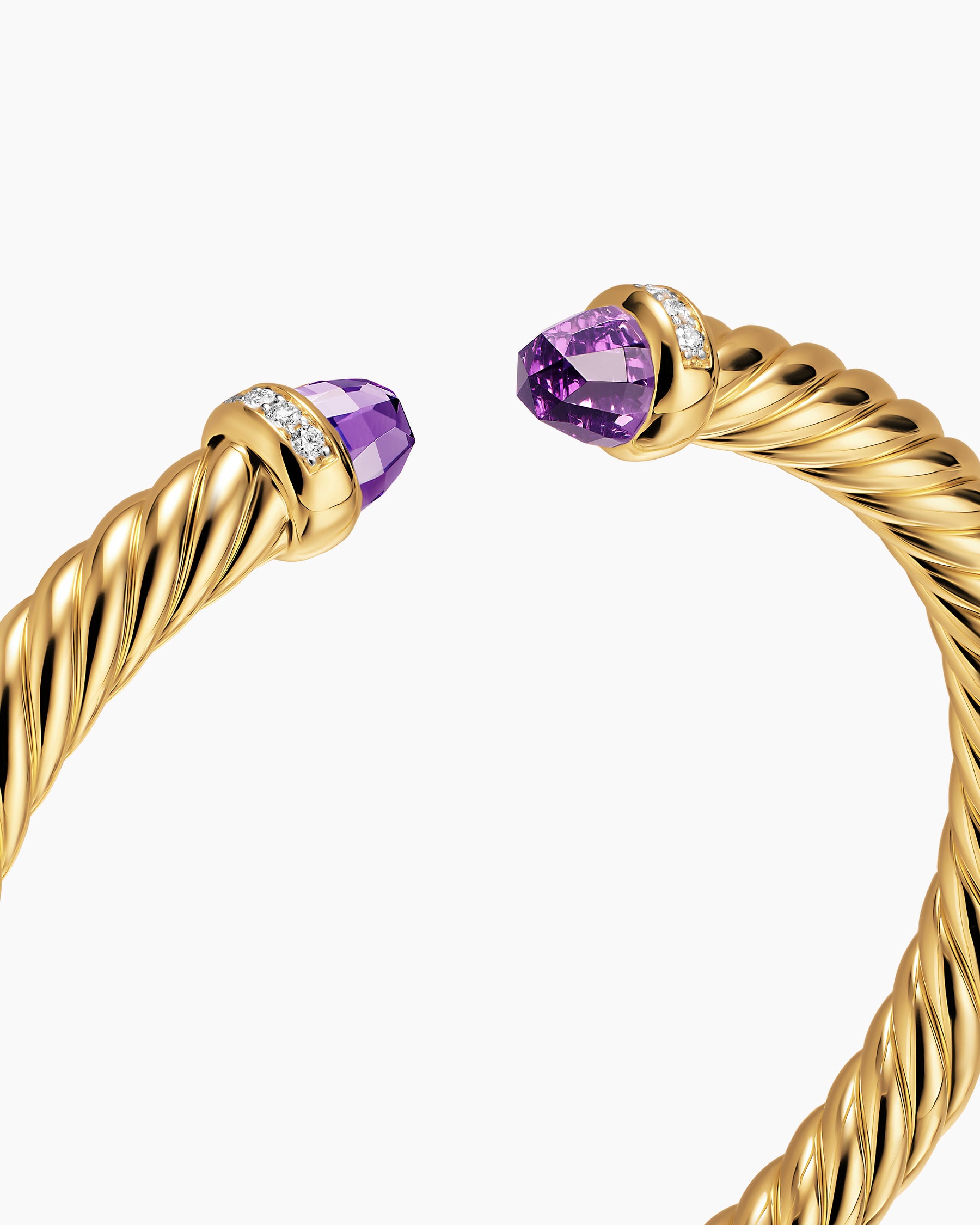 Cablespira Flex Bracelet in 18K Yellow Gold with Amethyst and Diamonds, 6mm - Image 5