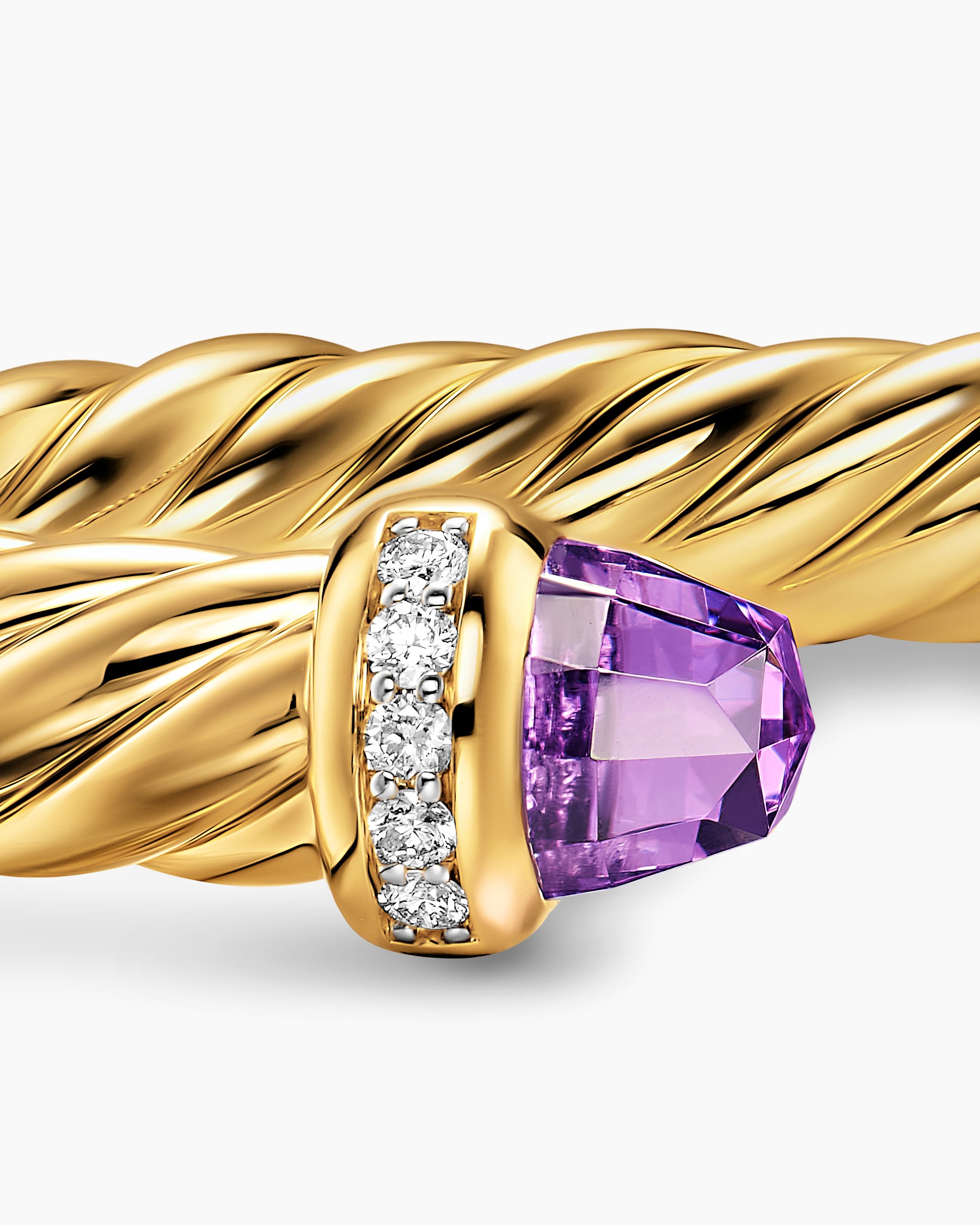 Cablespira Flex Bracelet in 18K Yellow Gold with Amethyst and Diamonds, 6mm - Image 6