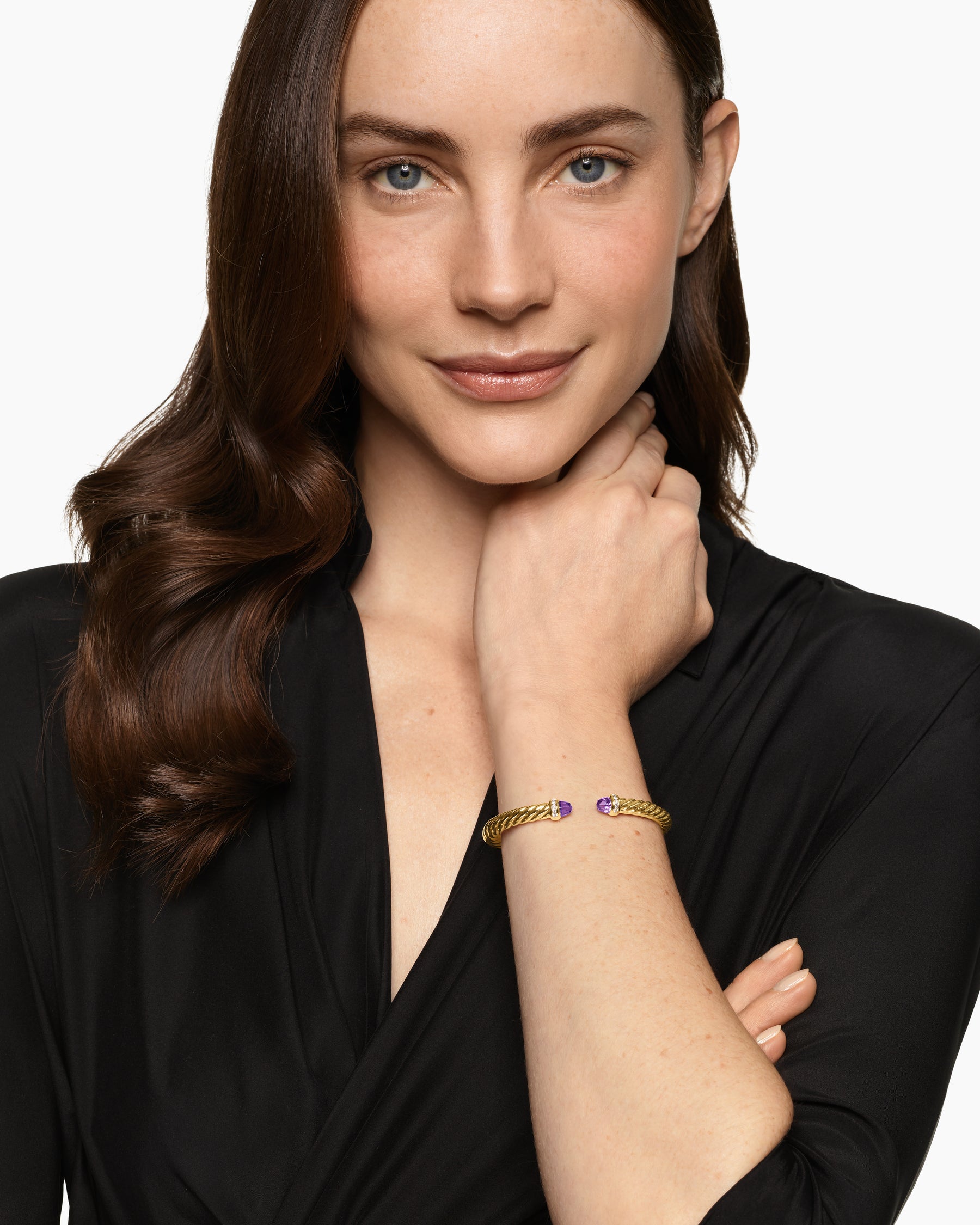 Cablespira Flex Bracelet in 18K Yellow Gold with Amethyst and Diamonds, 6mm - Image 2